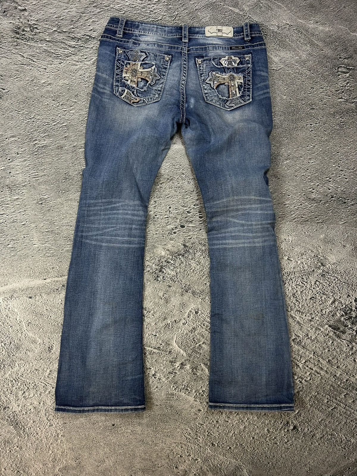 Miss Me Miss Me flared bootcut white stitching denim vintage y2k Size 33" - 1 Thumbnail