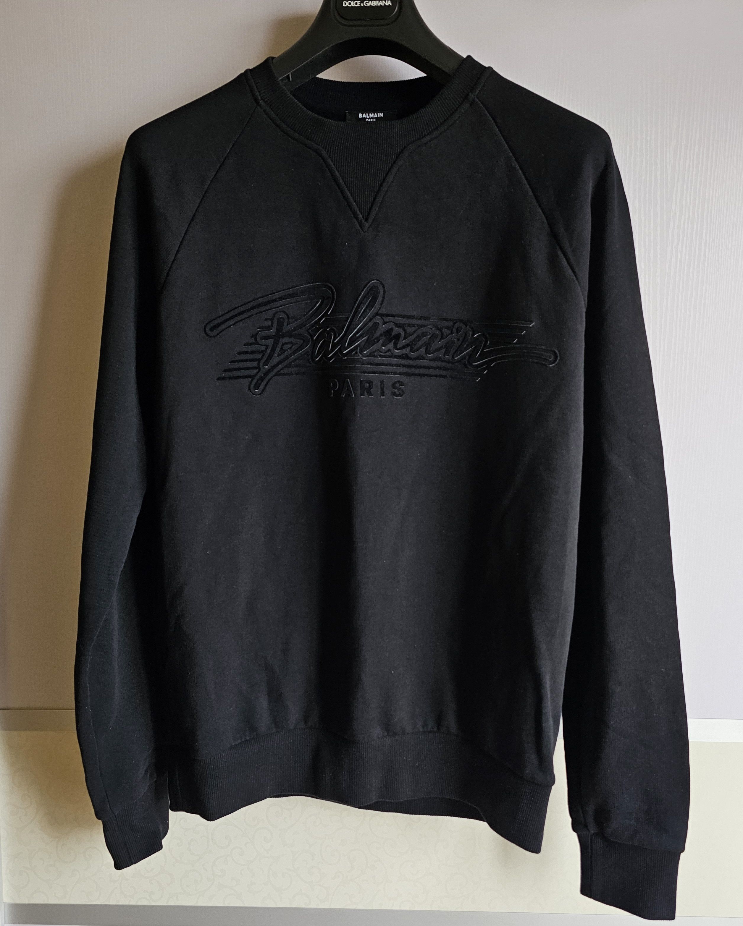 Balmain Men's Black Flocked Sweatshirt Size L like new
