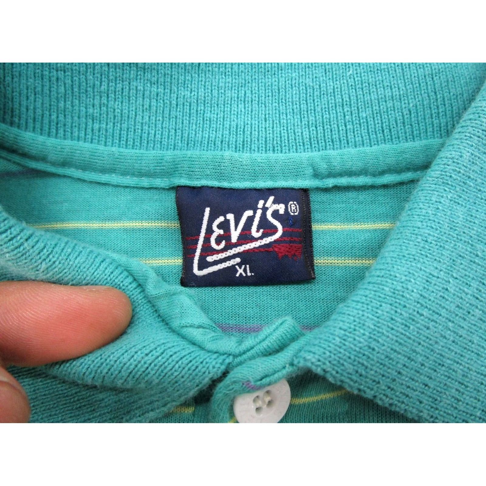 Levi's VINTAGE Levi's Polo Shirt Striped Blue XL Men Shirt Short Sleeve Collared 70s 80s USA Logo Size US XL / EU 56 / 4 - 2 Thumbnail