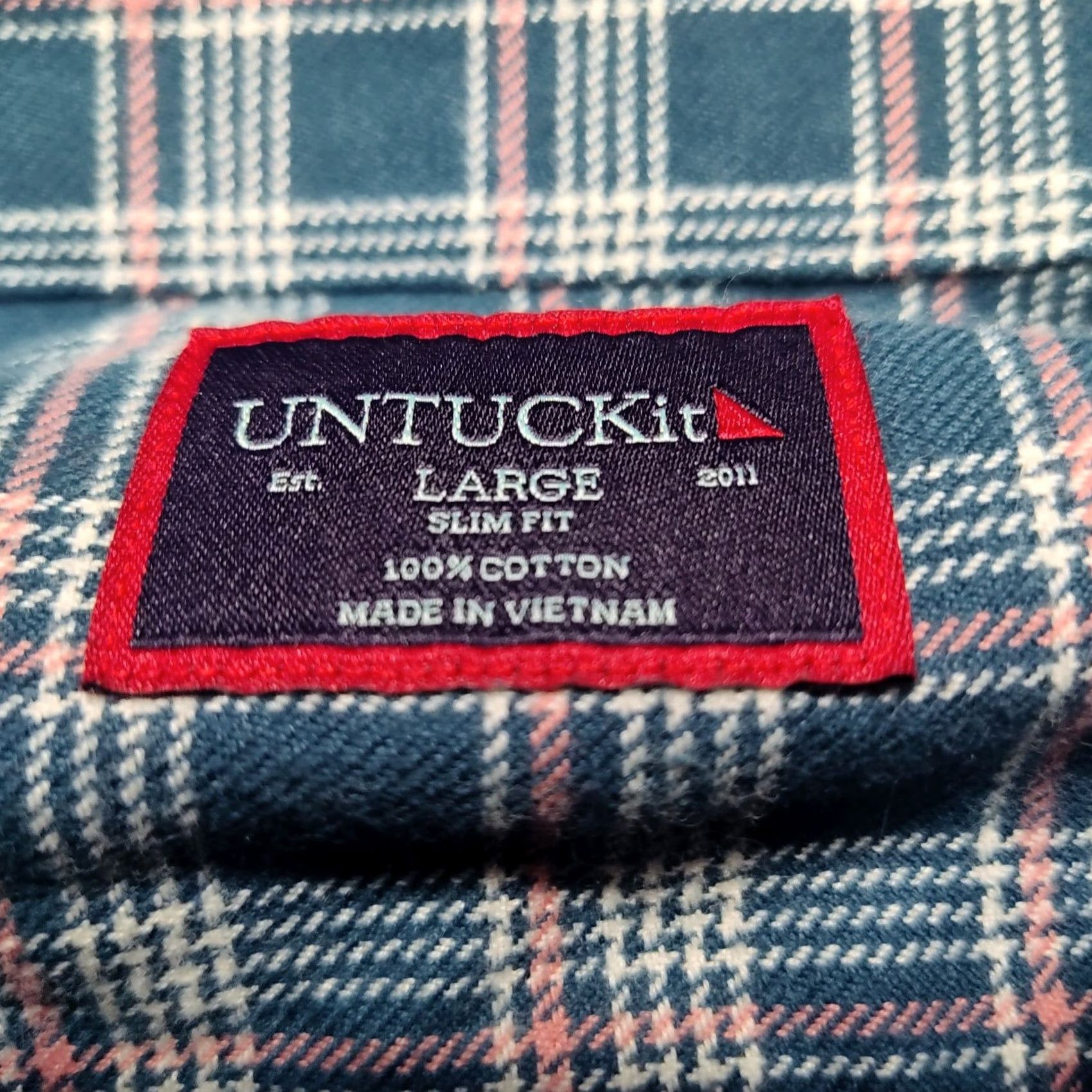 UNTUCKit UNTUCKit Balthazar Men L Blue Plaid Slim Fit Cotton Flannel Shirt Size US L / EU 52-54 / 3 - 3 Thumbnail