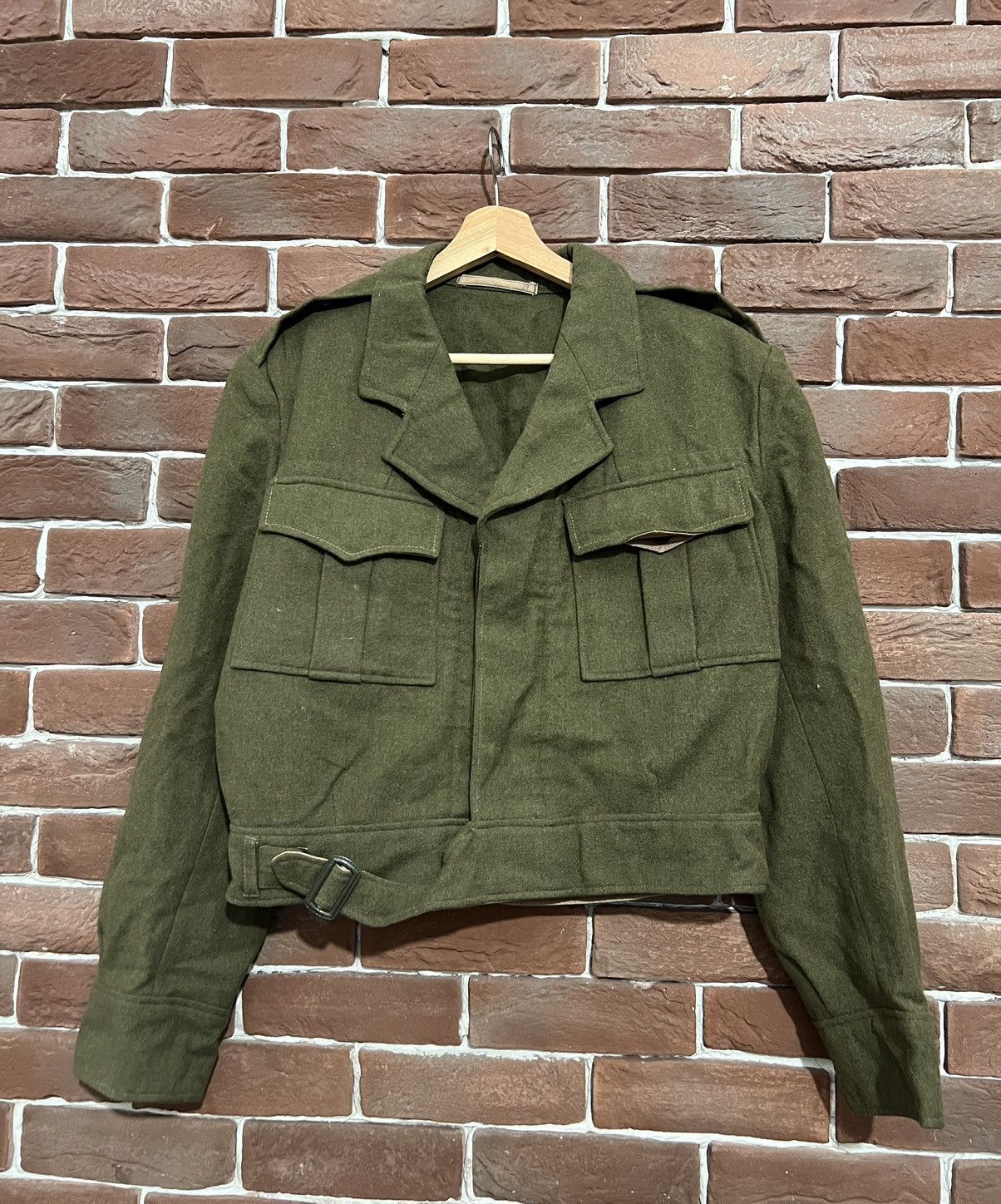 Vintage 50s Wool Olive Military Jacket Workwear Cropped