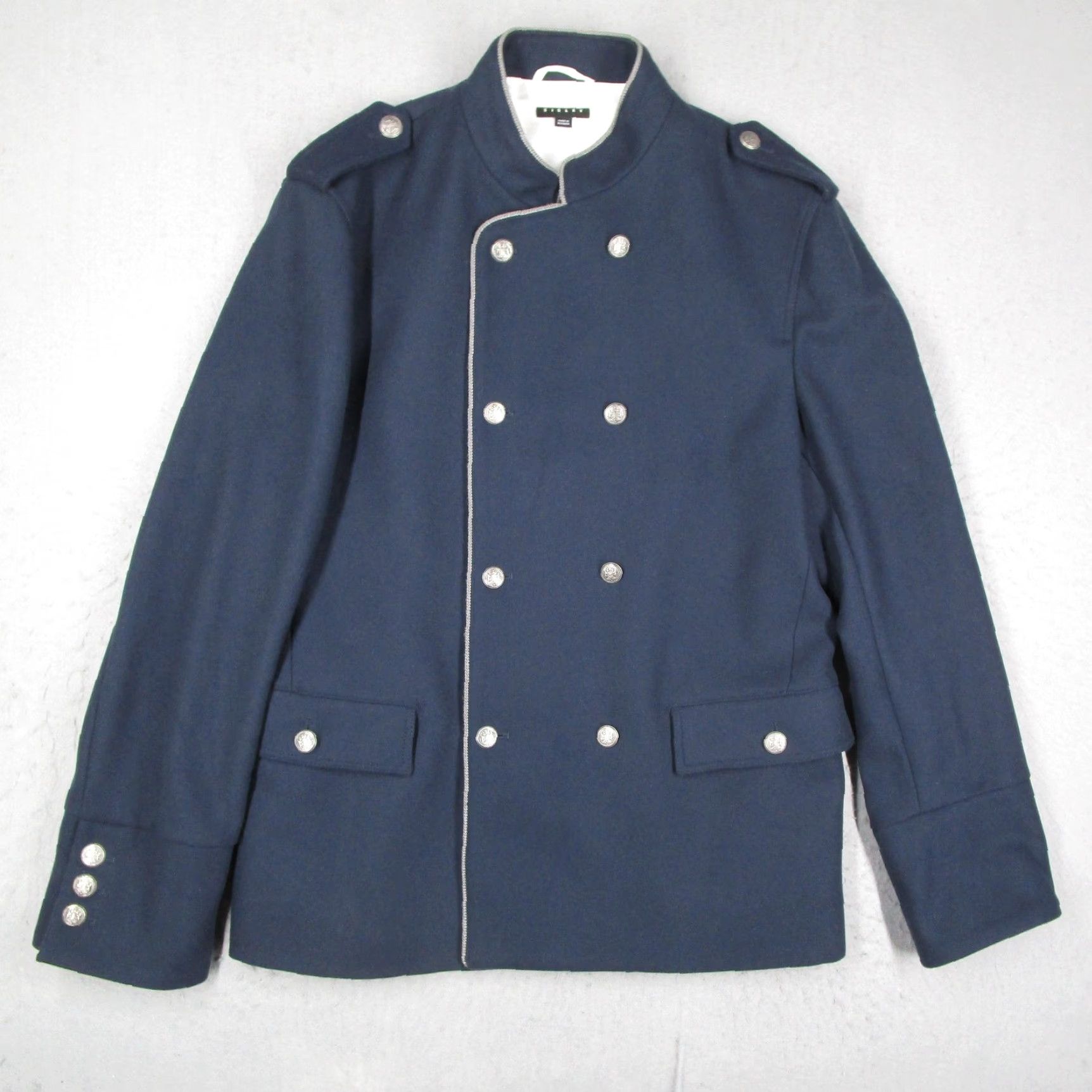 Sisley Sisley Jacket Mens 54 Blue Wool Military Double Breasted Epaulets Stand Collar Jacket Size US L / EU 52-54 / 3 - 2 Thumbnail
