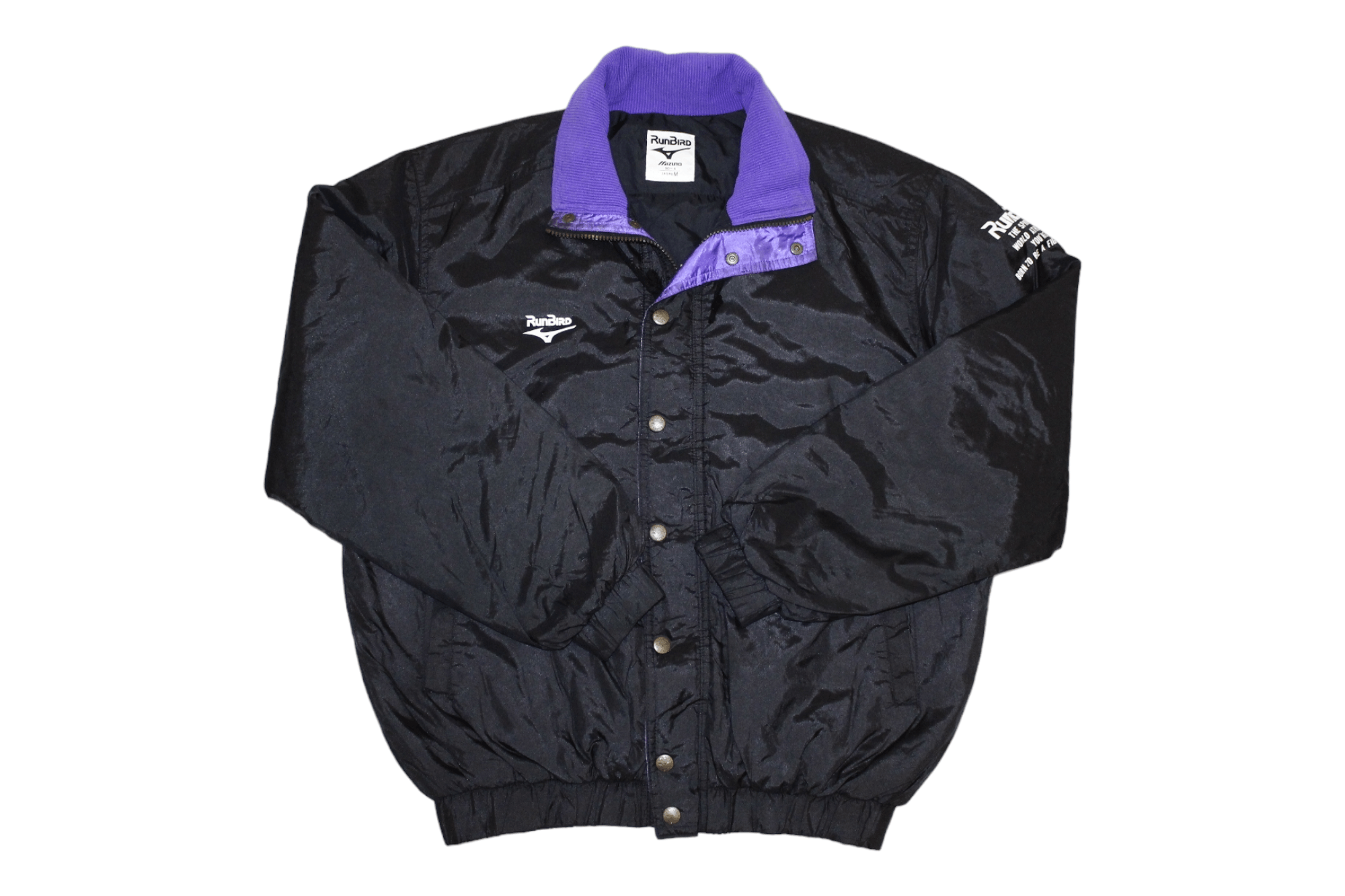 image of VTG 90's Runbird Mizuno Jaspo Nylon Windbreaker Jacket in Black, Men's (Size Medium)