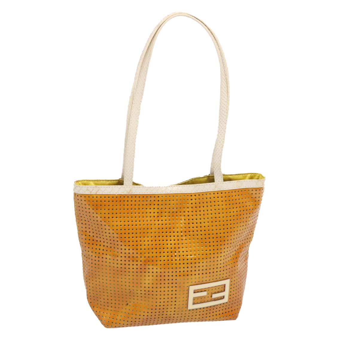 image of Fendi Tote Bag Patent Leather Yellow Auth Ti1601, Women's
