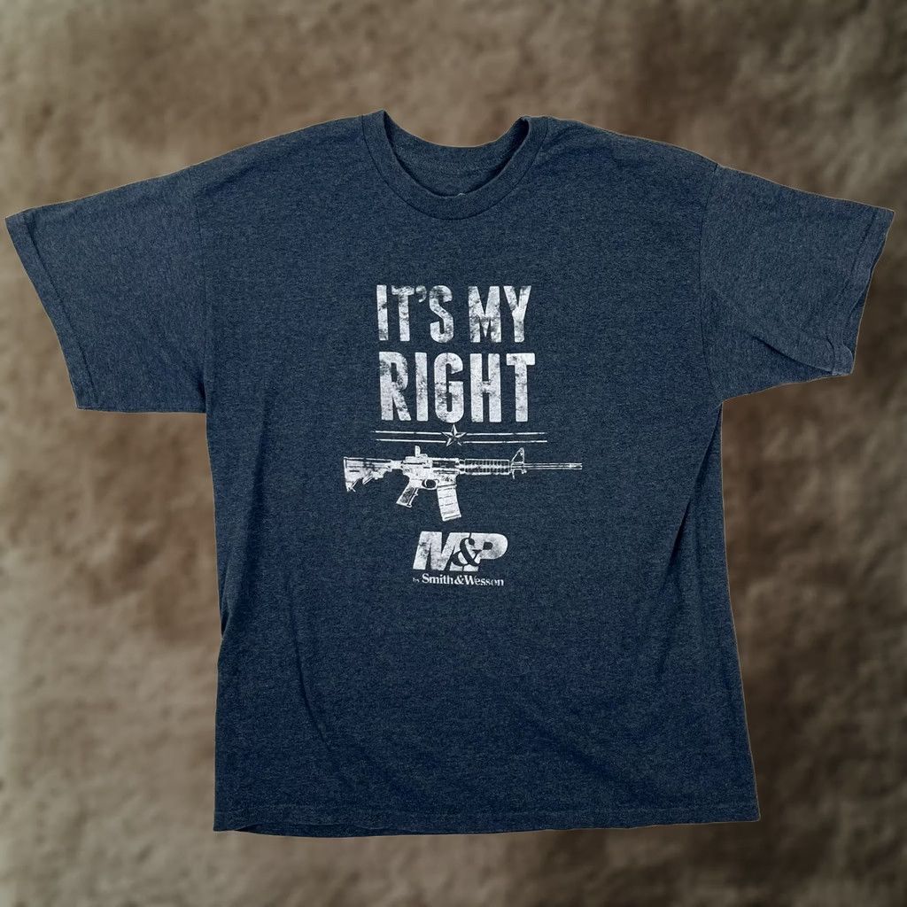 Vintage Smith & Wesson T-Shirt Mens XL Blue It's My Right M&P Rifle Patriotic Graphic Shirt Men XL Blue Patriot Gun Rights Graphic Print Size US XL / EU 56 / 4 - 1 Thumbnail