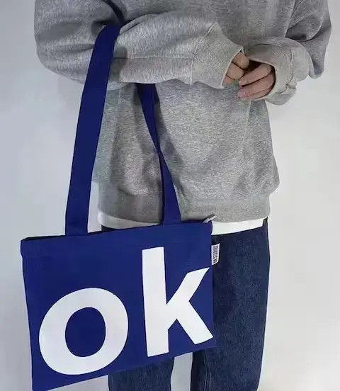Japanese Brand Fashion y2k ok canvas shoulder bag tote bag aesthetic Size ONE SIZE - 3 Thumbnail