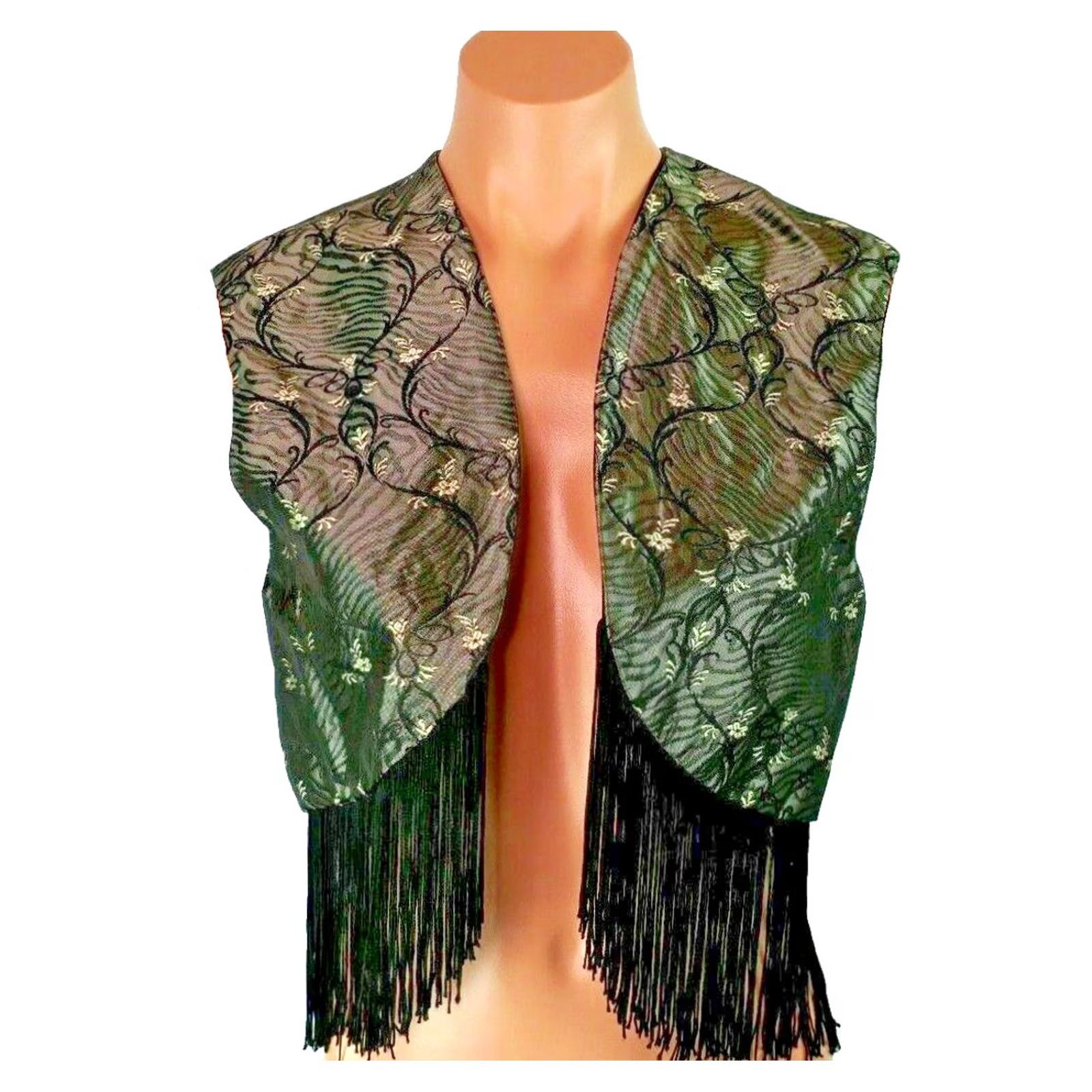 Vintage VINTAGE Phyllis Terry Silk Blend Floral Fringe Cropped Vest Women L Silver Mandarin Asian Style Shirt? Size L / US 10 / IT 46 - 7 Thumbnail