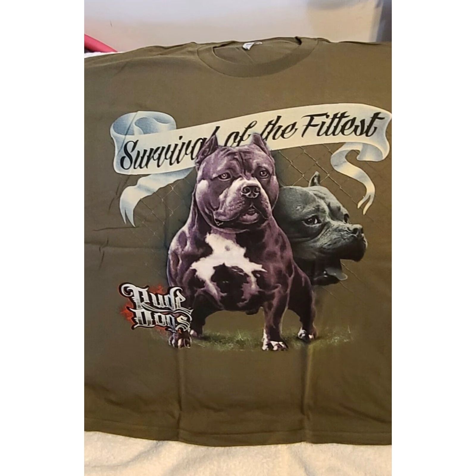 Olive PITBULL T-Shirt XL Dark Blue RUDE DOGS SURVIVAL OF THE FITTEST Graphic Tee Mens Size US XL / EU 56 / 4 - 2 Thumbnail