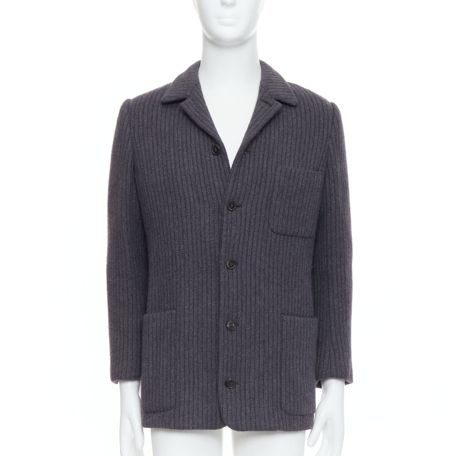 Hermes HERMES Angora wool cashgora grey verticle stripe knit blazer FR48 M Size US M / EU 48-50 / 2 - 1 Thumbnail