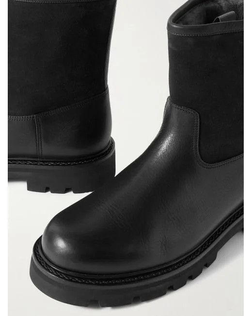 Loro Piana o1loc1c0126 Walk Shearling-Lined Suede & Leather Boots Black Size US 11 / EU 44 - 4 Thumbnail