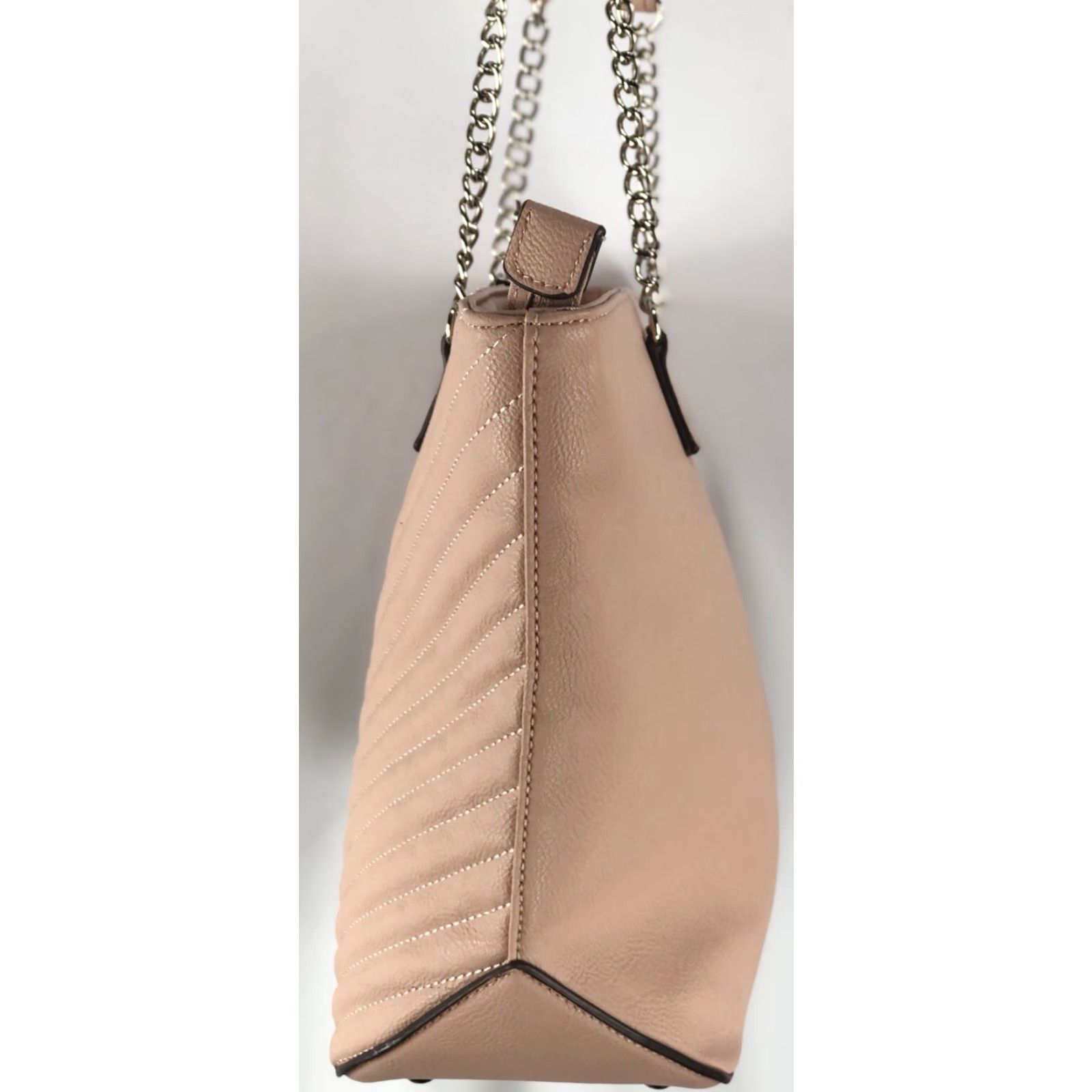Nine West Nine West Quilted Tote Large Handbag Beige Double Chain Handles Faux Leather Purse Women Size ONE SIZE - 4 Thumbnail