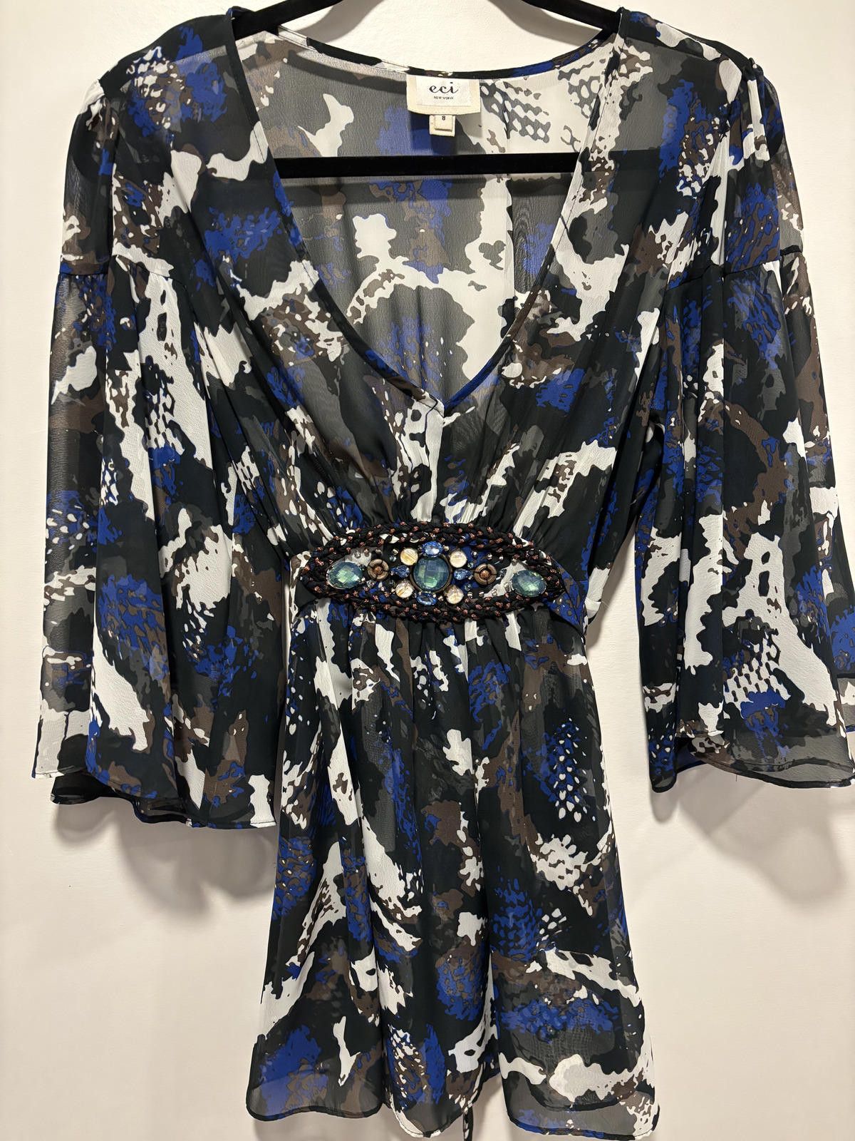 Other ECI Women's Sheer Printed Tunic with Embellished Bust 8/M Size M / US 6-8 / IT 42-44 - 5 Thumbnail
