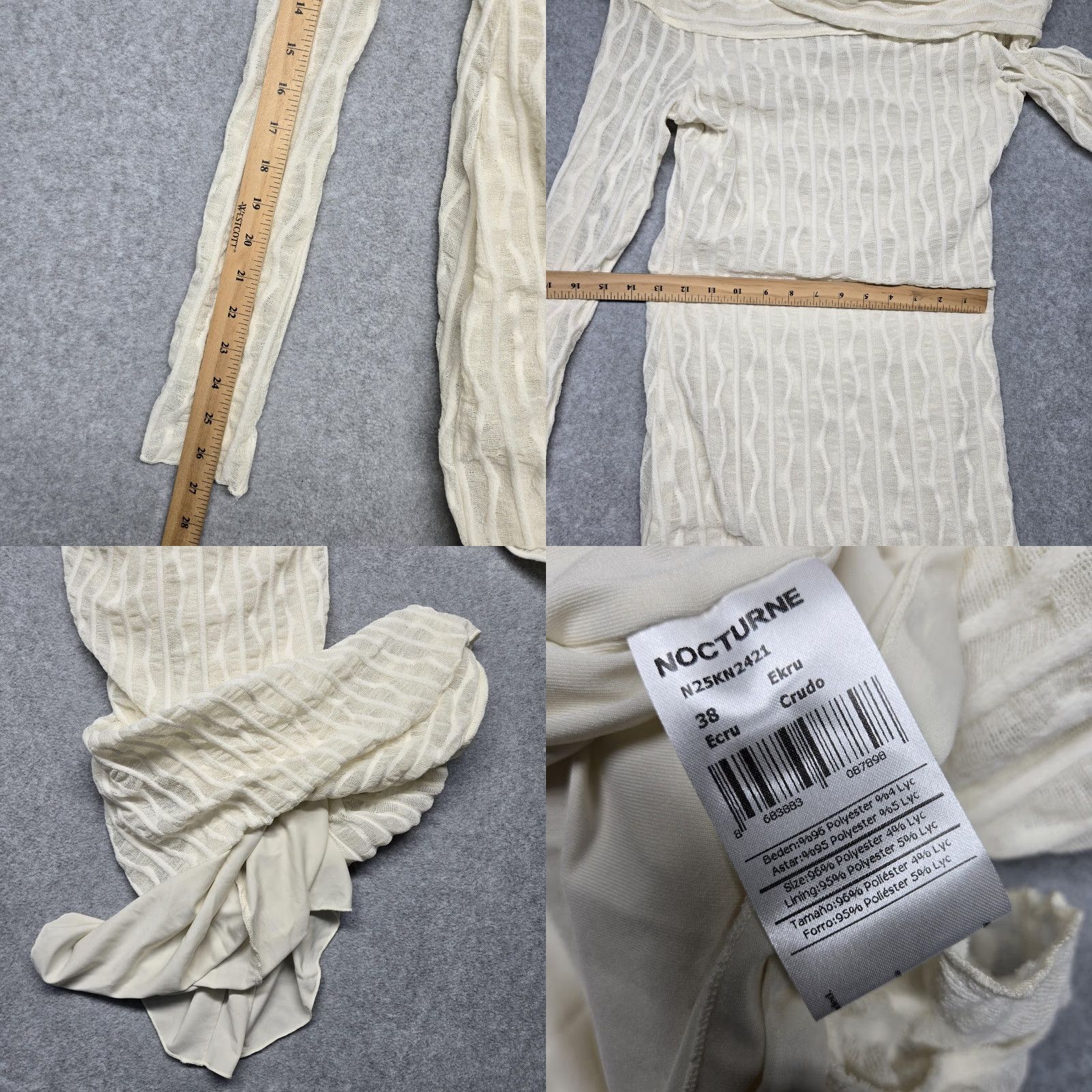 Vintage Nocturne Dress Womens Medium White Off Shoulder Textured Knit Bodycon Maxi Gown Size M / US 6-8 / IT 42-44 - 9 Thumbnail