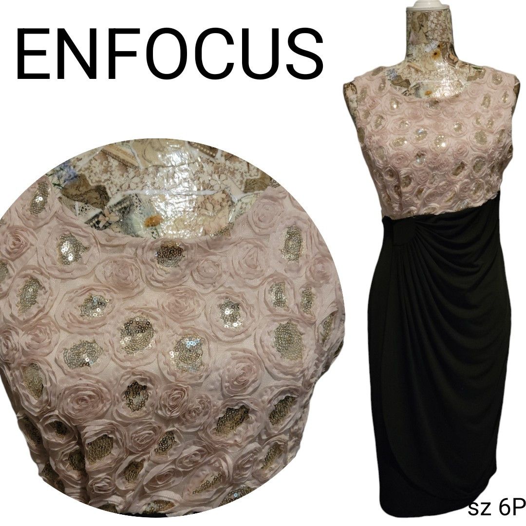 NBDN Nobrandedon Enfocus Blush Rosettes Sequins Black Gathered Stretchy Dress Size M / US 6-8 / IT 42-44 - 1 Thumbnail