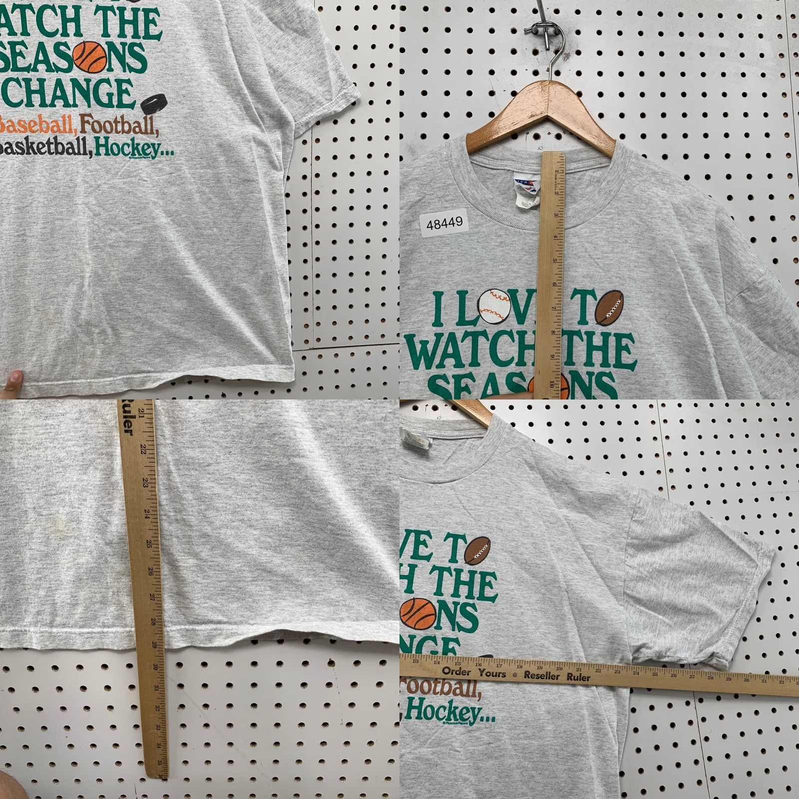 Jerzees VINTAGE Funny Sports T Shirt Mens XL Grey 90s Seasons Change Single Stitch USA Size US XL / EU 56 / 4 - 8 Thumbnail