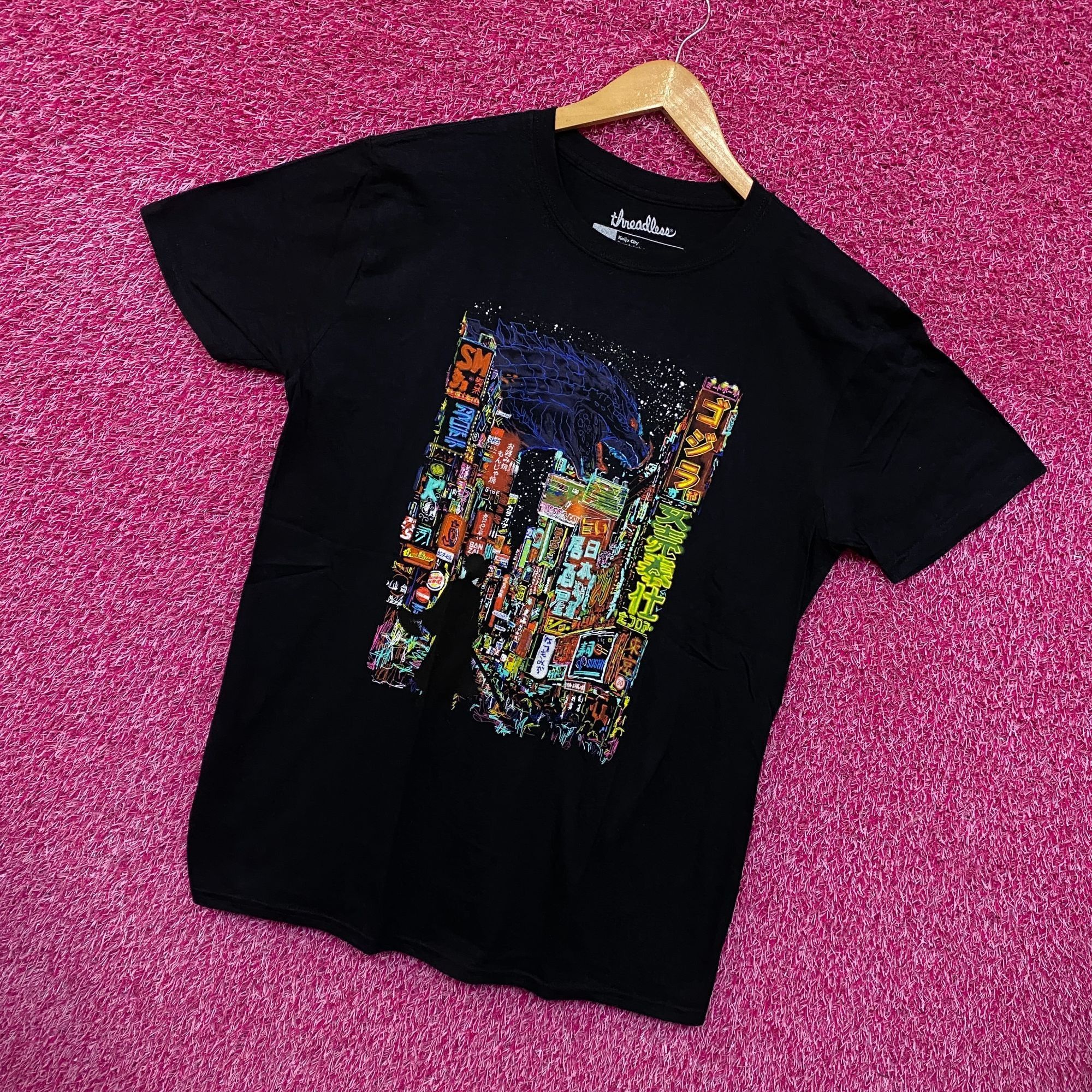 Threadless Kaiju City Downtown Neon Lights Gojira Threadless Tee L Size US L / EU 52-54 / 3 - 3 Thumbnail