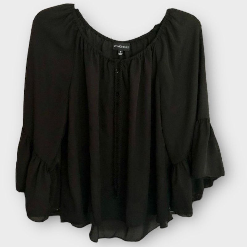 Vintage My Michelle | Vintage Y2K Black peasant top | Small Size S / US 4 / IT 40 - 3 Thumbnail