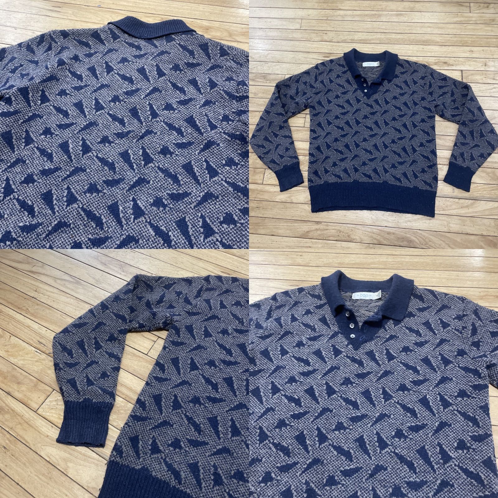 Vintage VINTAGE BOP Mens Sweater Geometric Wool Rugby Retro Pullover, M, Gray/Blue, Geometric, Wool, Vintage, Grunge, Classic Fit, Winter, Wool, Knit's? Size US M / EU 48-50 / 2 - 9 Thumbnail