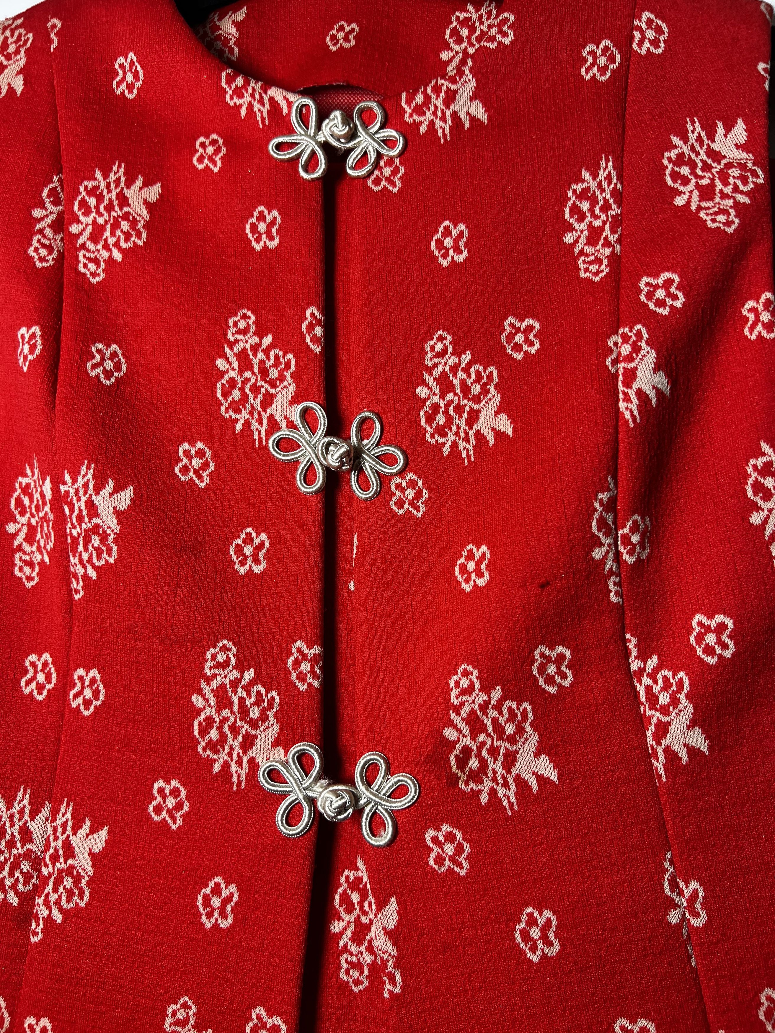 Vintage Vintage 60's-70's 2pcs High Waist Red Chinese Floral Suit Size 28" / US 6 / IT 42 - 2 Thumbnail