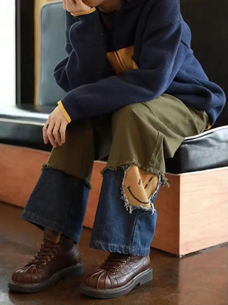 Japanese Brand × Jean Smiley Denim Patchwork Khaki Pants Size US 34 / EU 50 - 2 Thumbnail