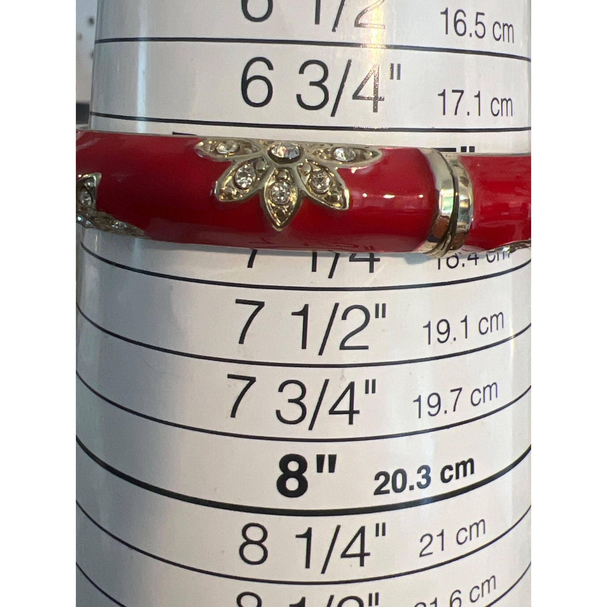 Other Vintage Gold Tone Red Enamel Clamper Bracelet Flowers Clear Size ONE SIZE - 4 Thumbnail