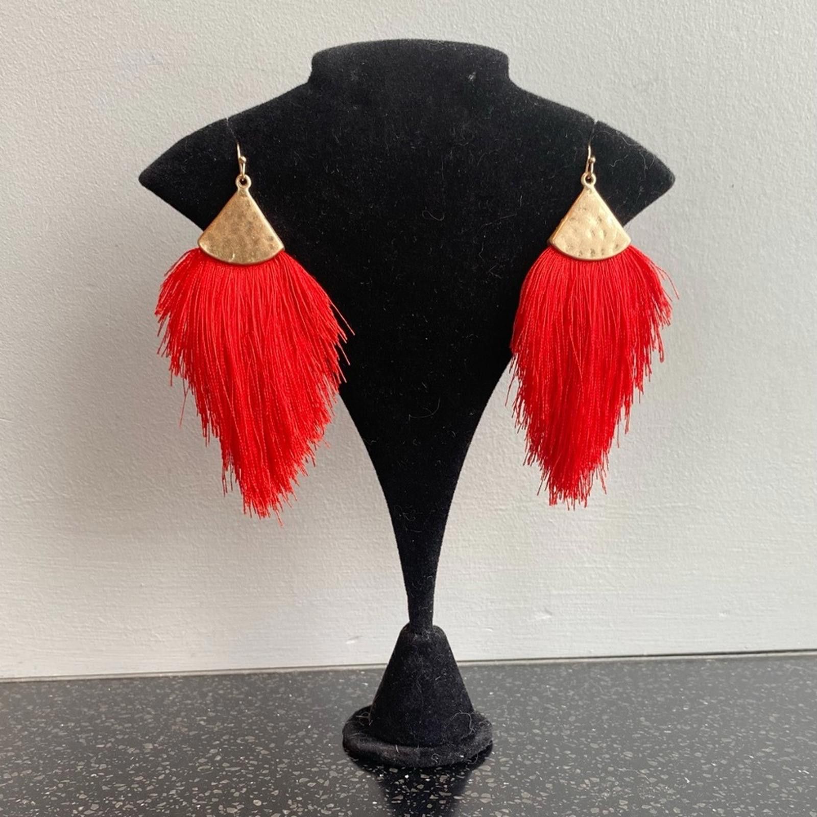 Other Vintage Red and Gold Tassel Drop Earrings Fringe Y2K Size ONE SIZE - 1 Thumbnail