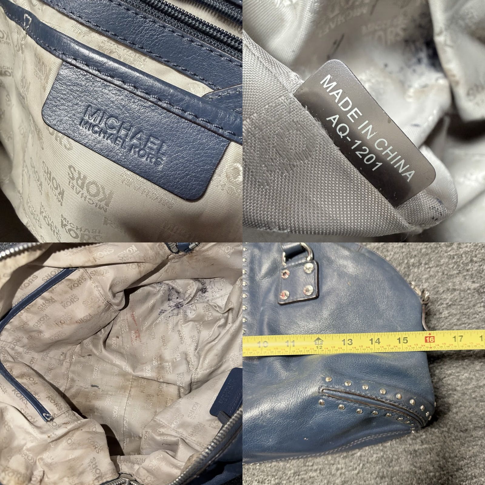 Michael Kors Michael Kors Y2K Navy Blue Rivet Studded Textured Leather Grunge Hand Bag Purse Size ONE SIZE - 8 Thumbnail