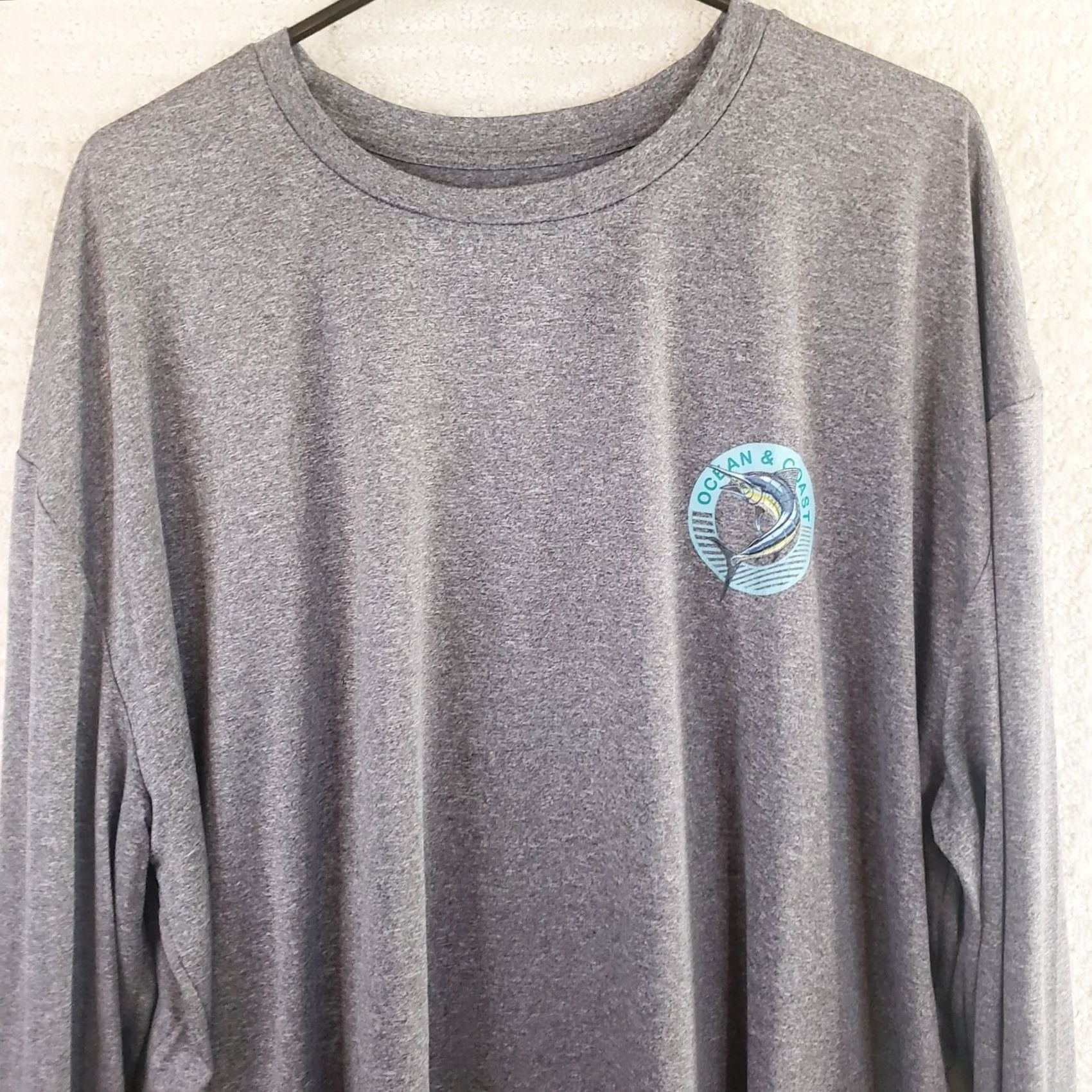 Vintage Ocean Coast Mens Long Sleeve T-Shirt Sun Block UPF 50 Gray 2XL Raglan Crew Neck Solid Casual Fishing Outdoor Sports Nationwide Size US XXL / EU 58 / 5 - 7 Thumbnail