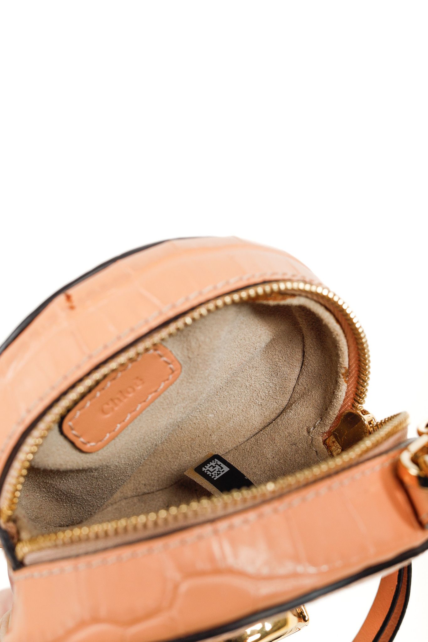 Chloe Chloe C Mini Round Milky Orange Croc-Embossed Crossbody Bag Size ONE SIZE - 8 Thumbnail
