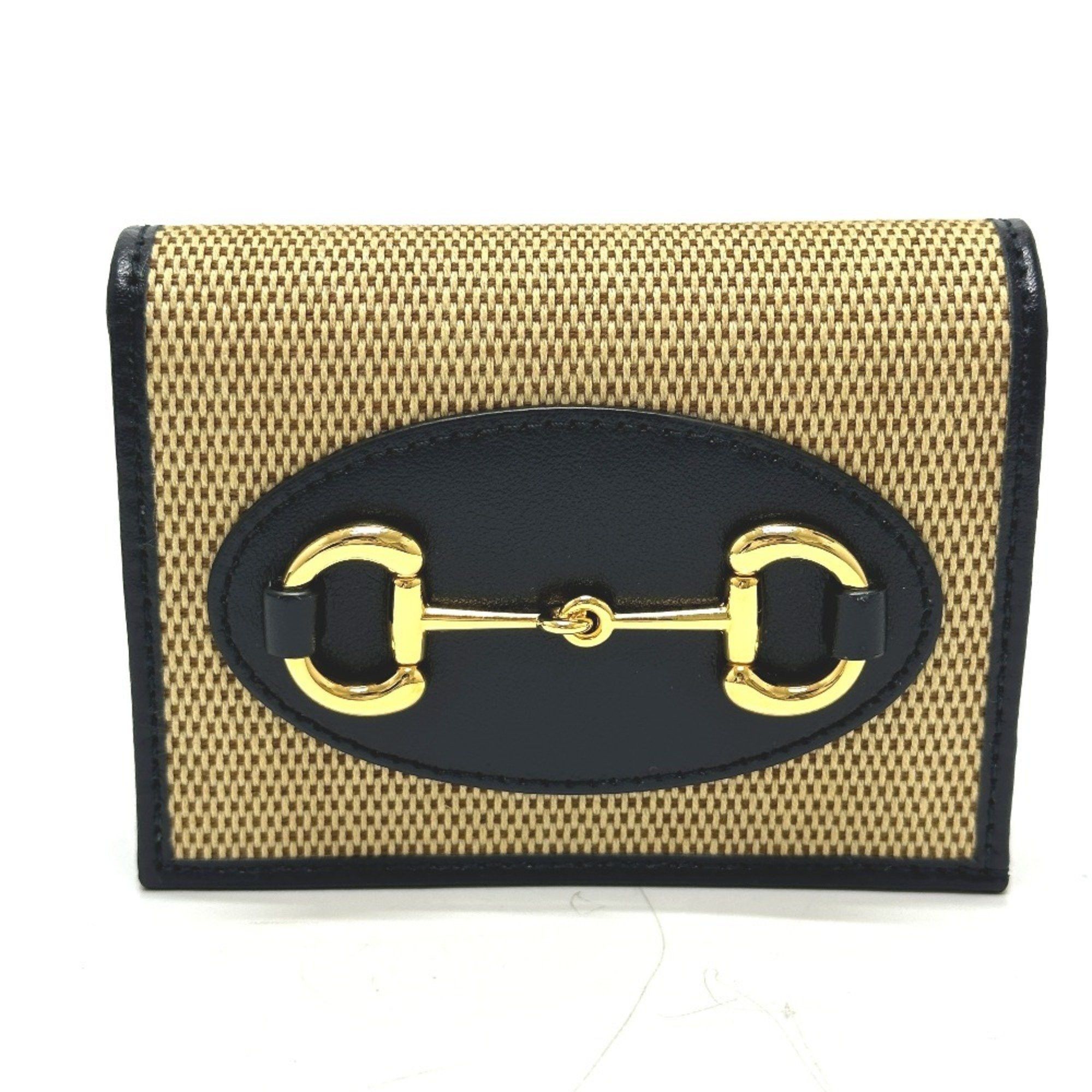 Gucci GUCCI Horsebit Compact Wallet 621887, Tri-fold Canvas/Leather, Women's, Beige Size ONE SIZE - 1 Thumbnail
