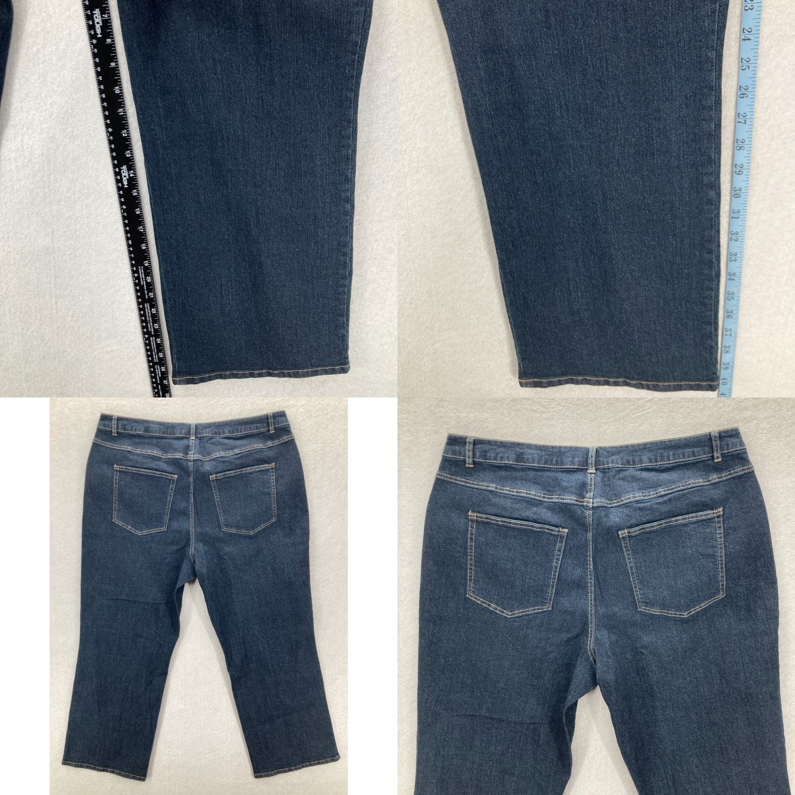 Vintage Woman Within Jeans Womens Size 22 Petite Dark Wash Denim High Rise Straight Jeans Shaft 27 in Blue Womens Jeans Size 40" / US 18 - 8 Thumbnail