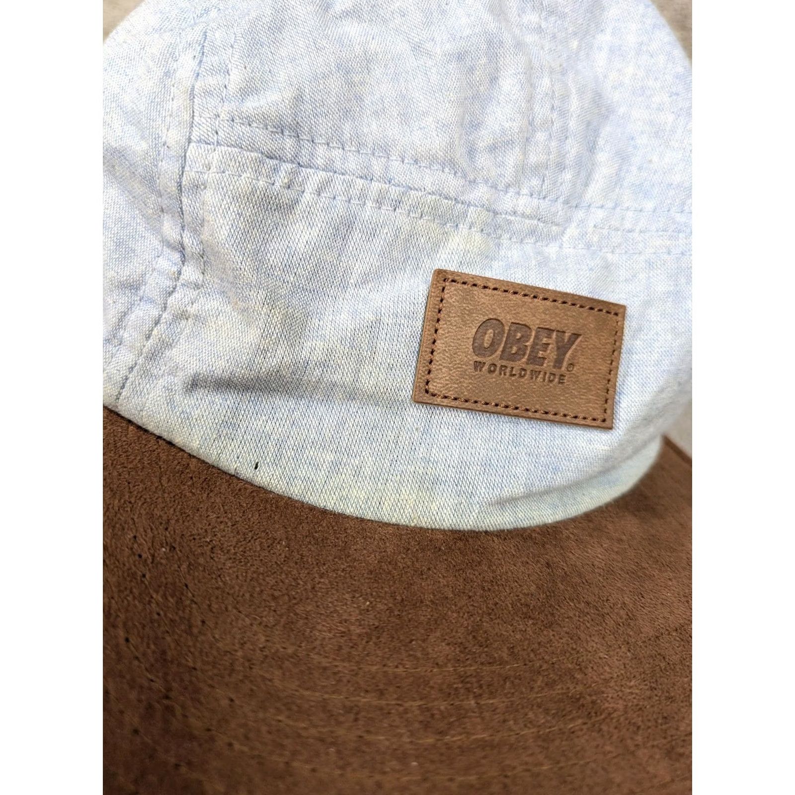 Obey OBEY Hat Cap Mens One Size Blue Brown Suede Brim 5 Panel Strap Back Size ONE SIZE - 3 Thumbnail