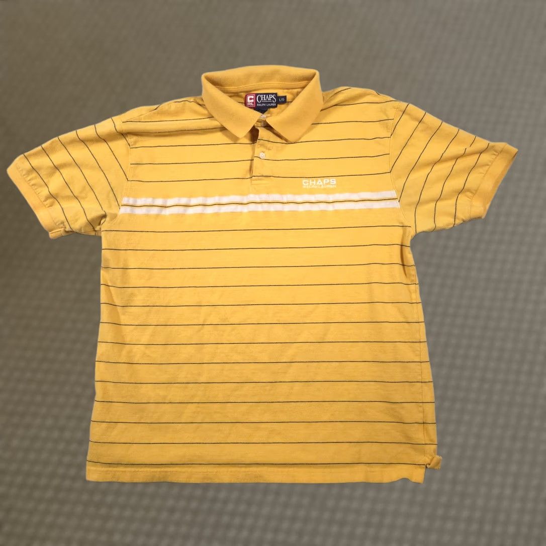 Chaps Chaps Ralph Lauren Polo Shirt Mens L Yellow Striped Embroidered Cotton Shirt Size US L / EU 52-54 / 3 - 1 Thumbnail
