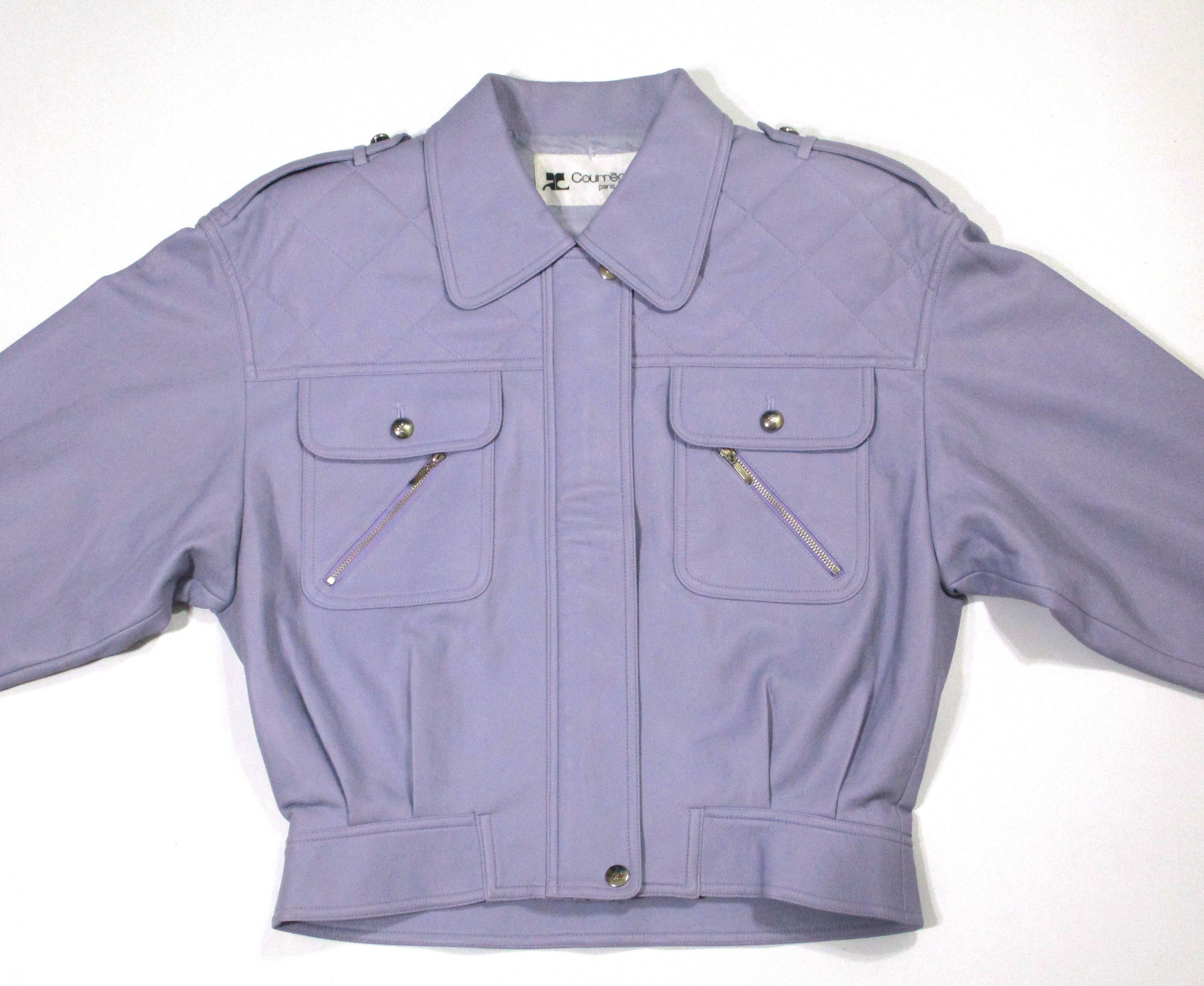 Courreges × Vintage Faux Leather Cropped Jacket Embossed Logo Button Size L / US 10 / IT 46 - 3 Thumbnail