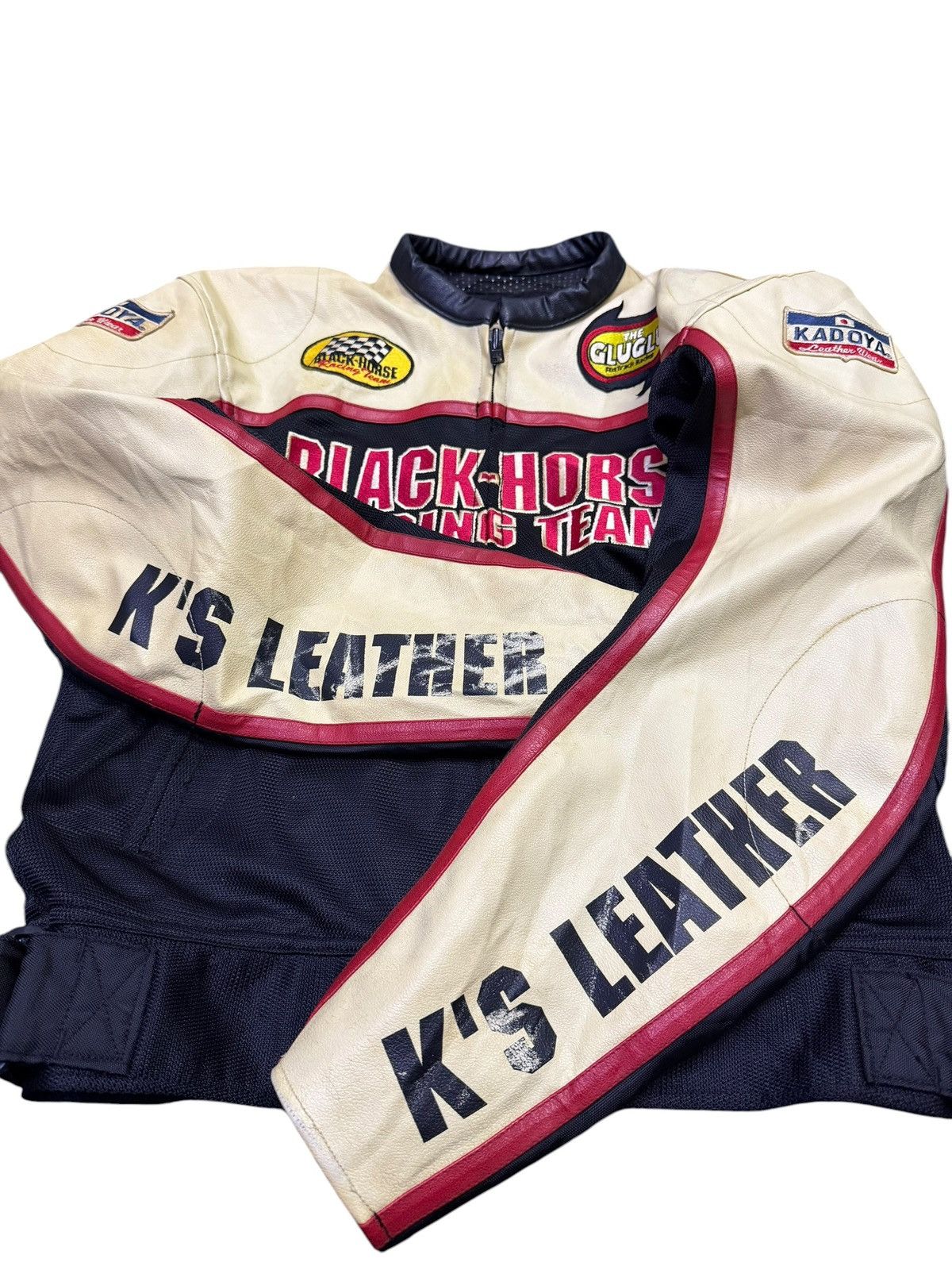 Kadoya Kadoya Black Horse Racing Team Half Leather Biker Jacket Size US L / EU 52-54 / 3 - 11 Thumbnail