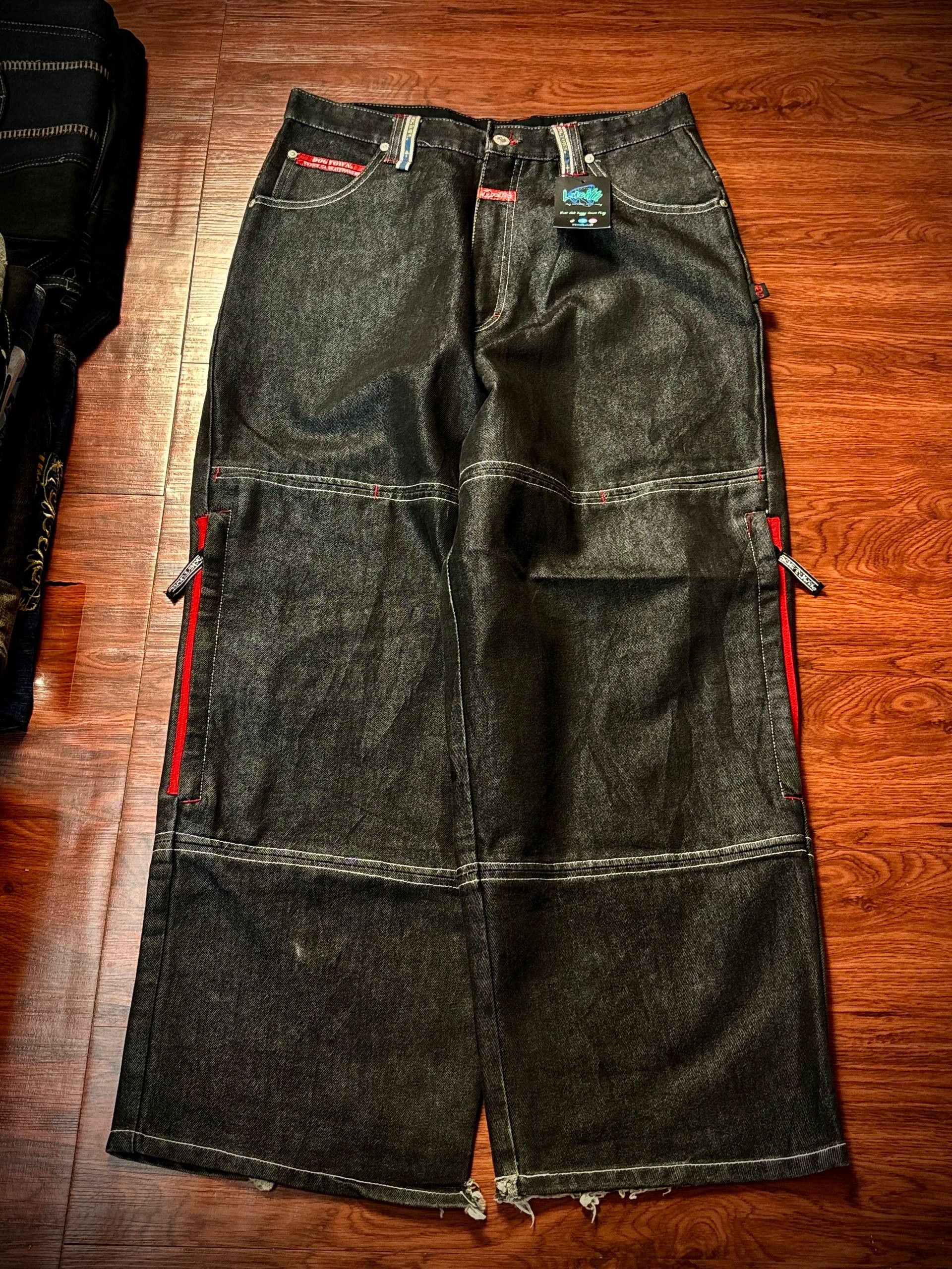 JNCO Vintage 90s Big Dragon Logo Dogtown Black Raw Denim Pants Size US 32 / EU 48 - 3 Thumbnail
