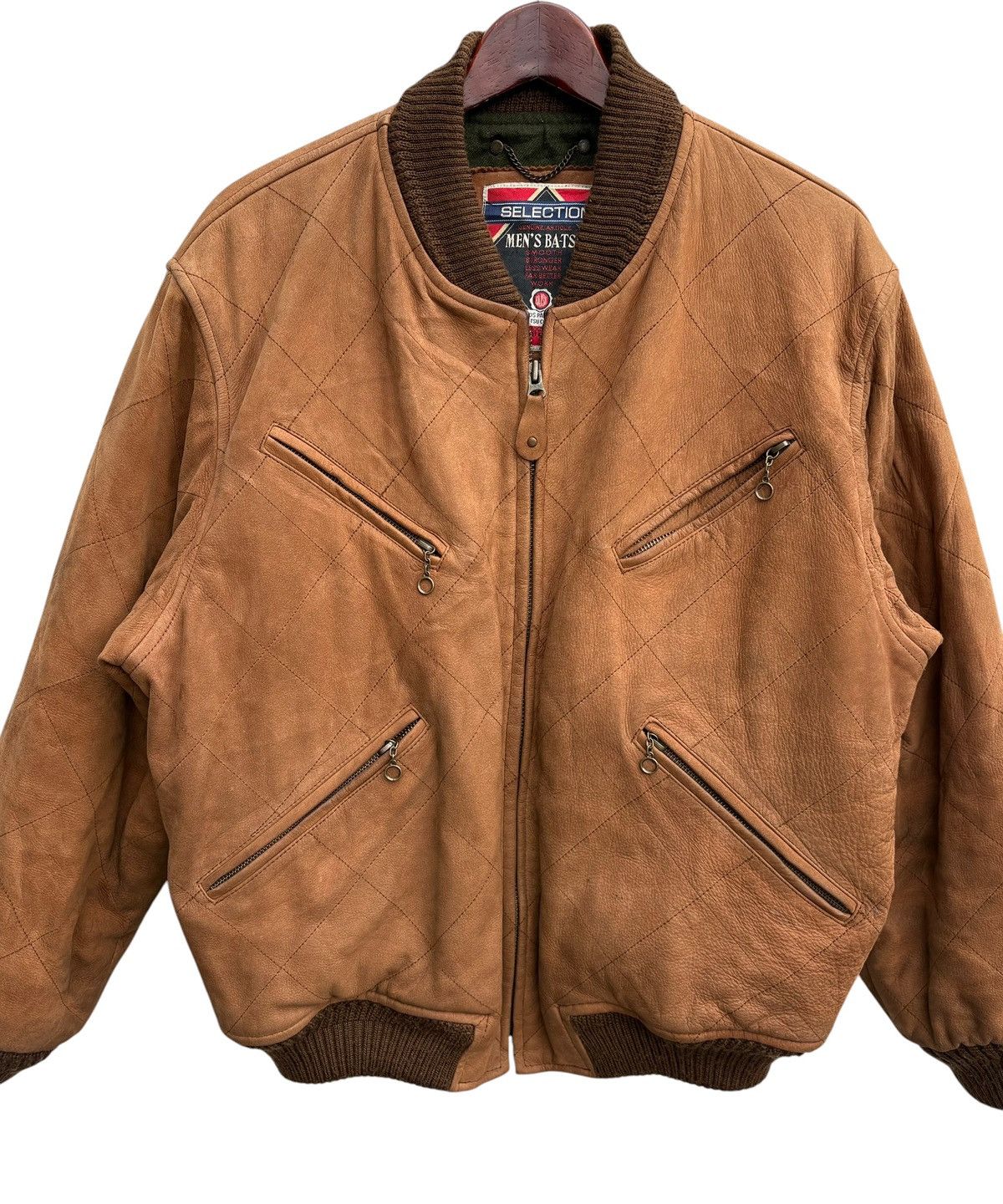 Japanese Brand Vintage Men’s Ba-Tsu Brown Quilted Leather Bomber Jacket Size US M / EU 48-50 / 2 - 5 Thumbnail