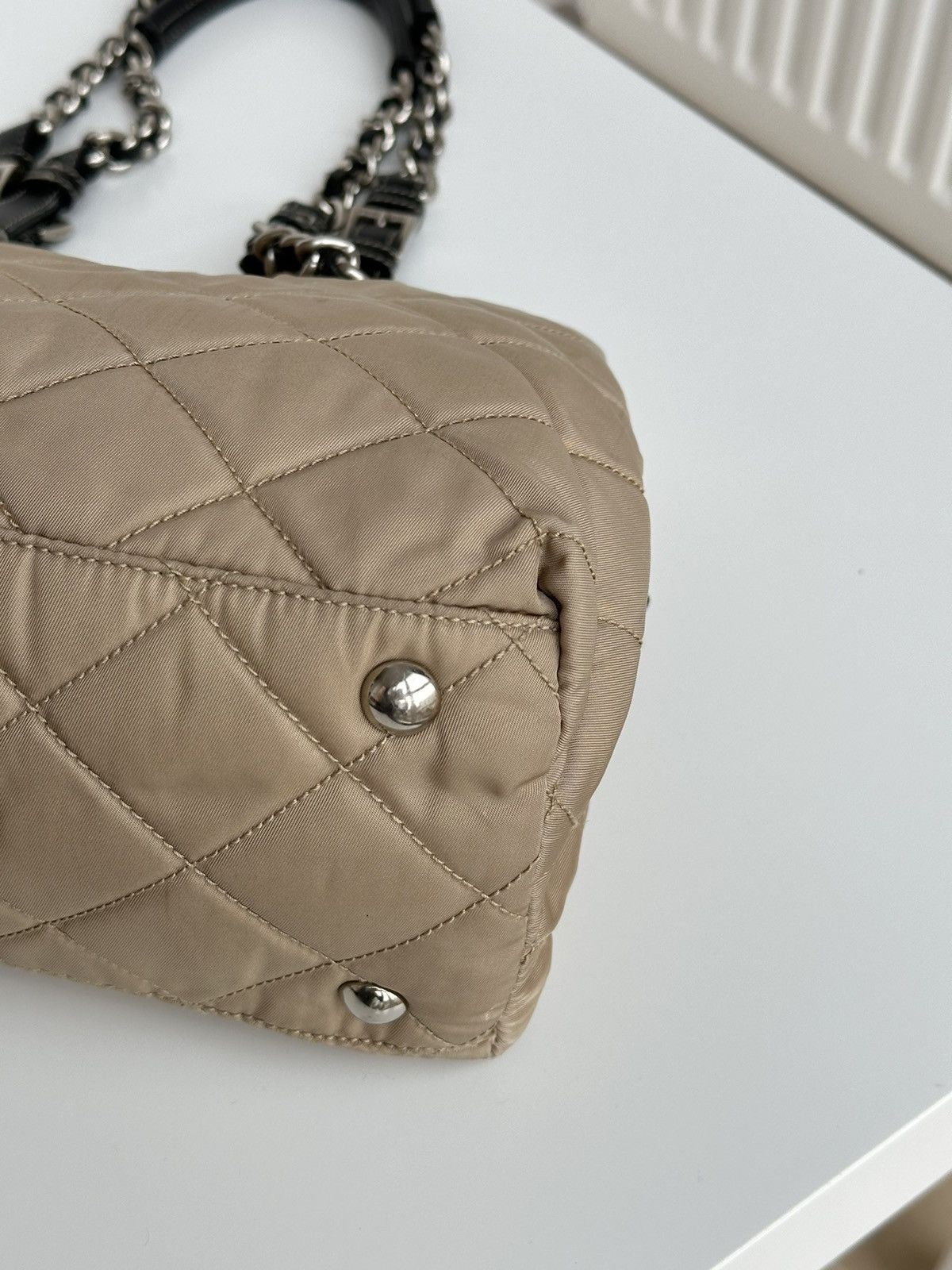 Prada Prada Quilted Chain Shoulder Bag Nylon Beige Tessuto bag Size ONE SIZE - 10 Thumbnail