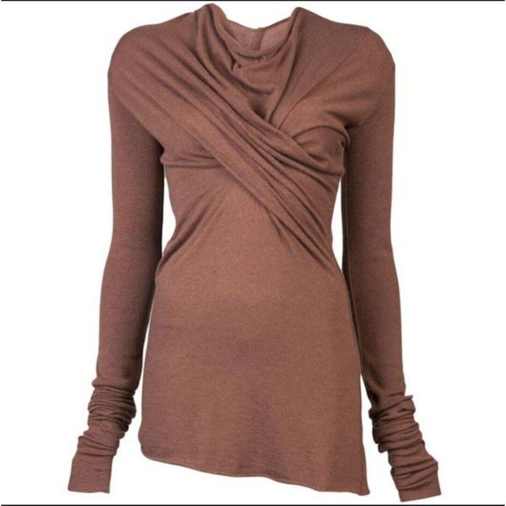 image of Rick Owens x Rick Owens Lilies Rick Owen's Lilies Us 6 It 40 Angora Wool Draped Top Henna in Brown,