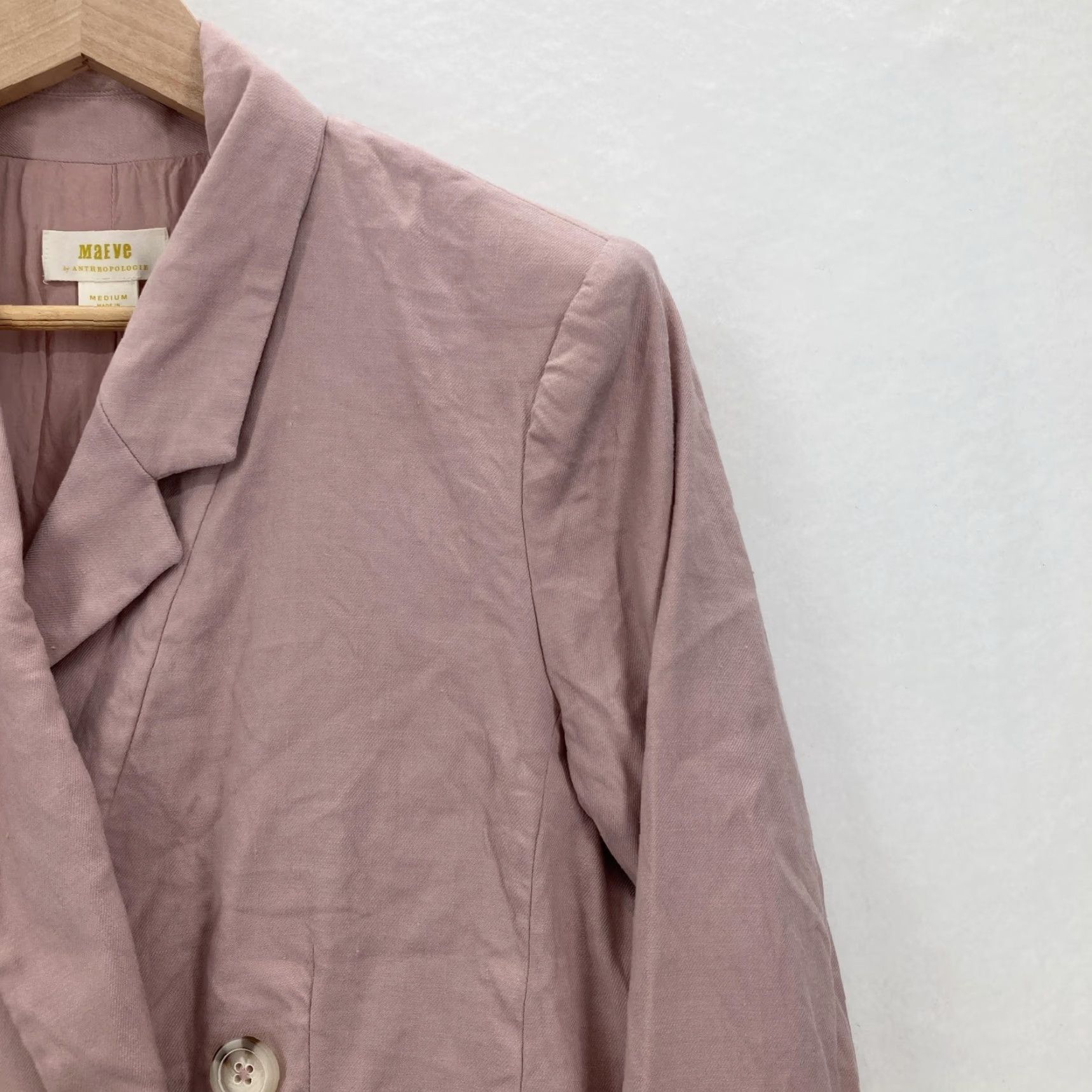 Anthropologie Maeve Blazer Womens Medium Pink Linen Blend Double Breasted Office Shirt Size M / US 6-8 / IT 42-44 - 2 Thumbnail