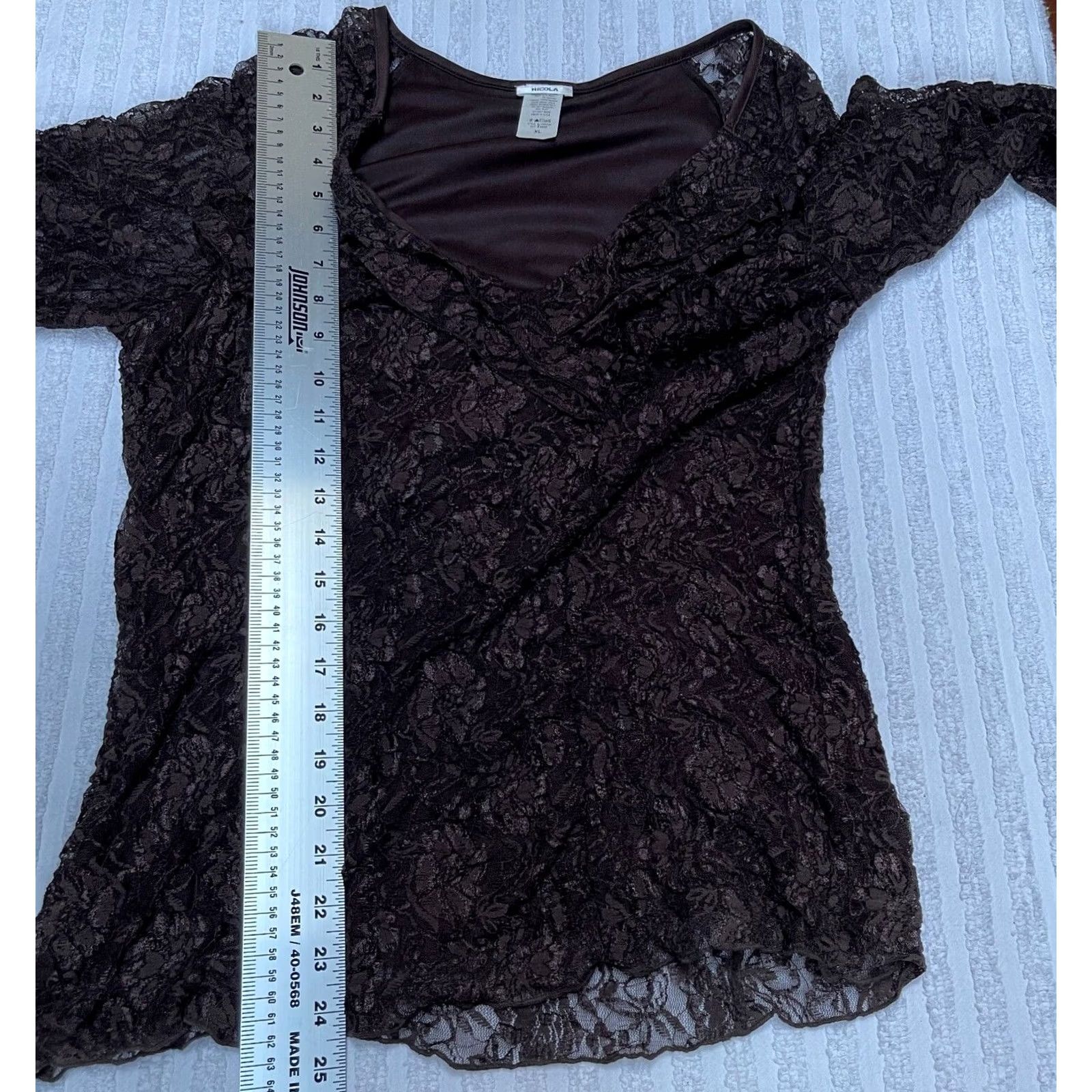 Vintage Nicola Women's 3/4 Sleeve Sheer Top Ruffle Neck Blouse XL Brown Floral Shirt Size XL / US 12-14 / IT 48-50 - 6 Thumbnail