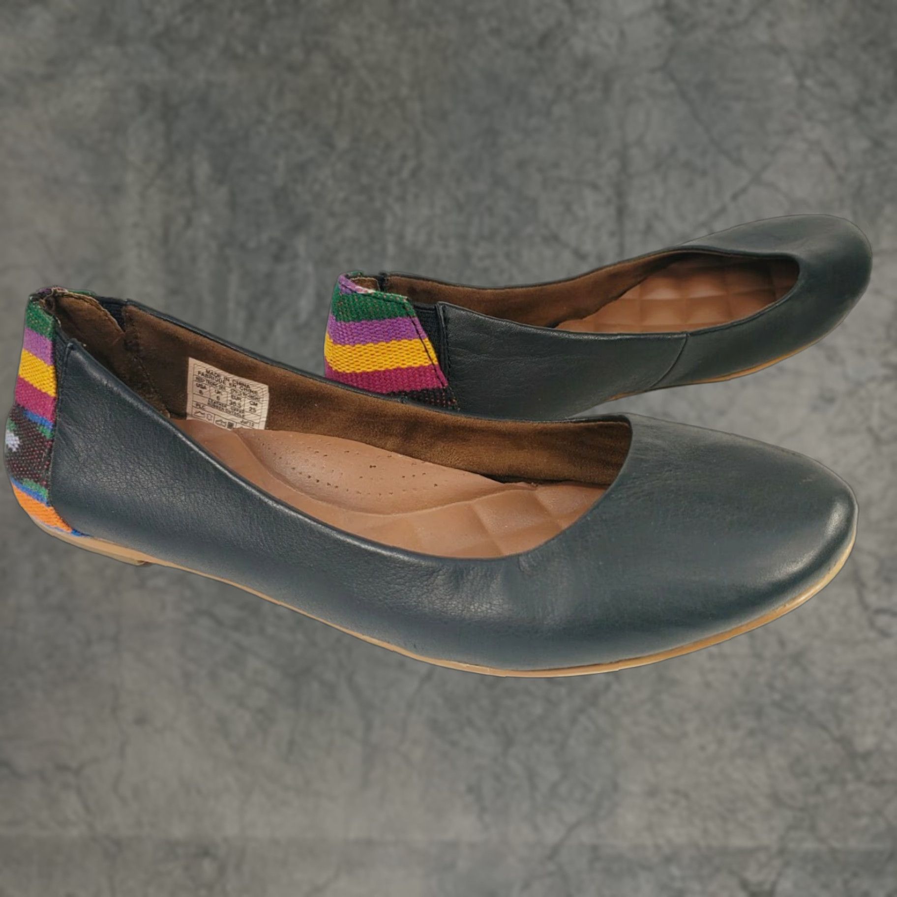 REEF Reef Tropic Sea Women's Ballet Flats 8M Black Leather Striped Heel, Casual, Flat Shoes, Slip On, Arch Support Size US 8 / IT 38 - 1 Thumbnail