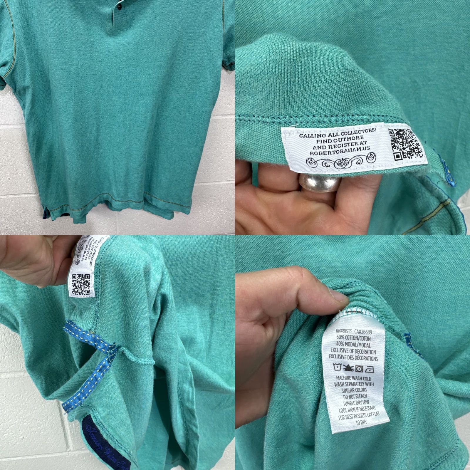 Robert Graham VINTAGE Robert Graham Polo Shirt Men Size L Short Sleeve Cotton Green Casual Summer Size US L / EU 52-54 / 3 - 8 Thumbnail