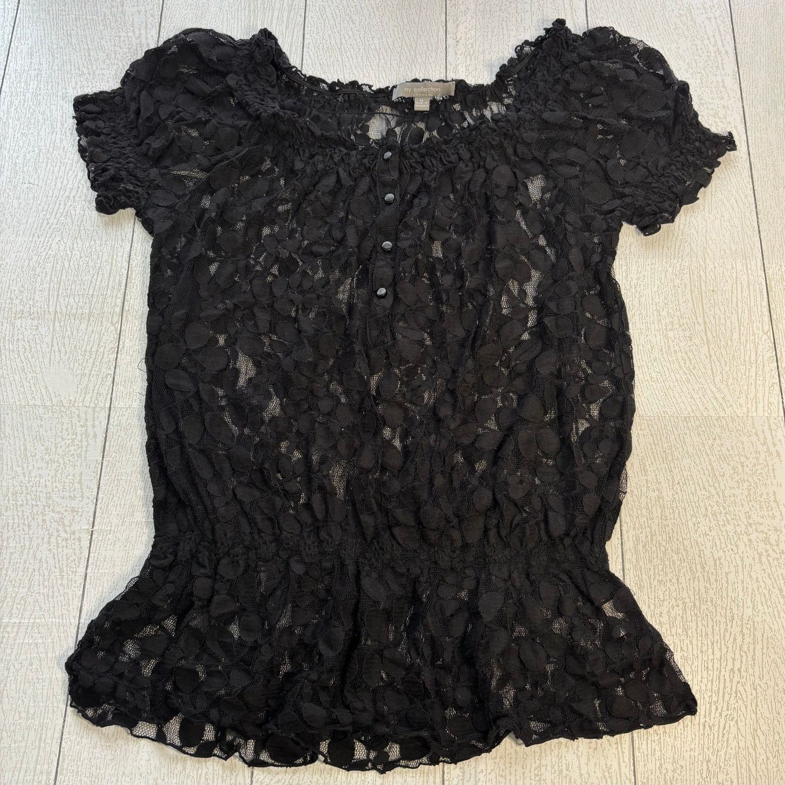 Other NY Collection Sheer Black Lace Short Sleeve Blouse Size Med Size M / US 6-8 / IT 42-44 - 1 Thumbnail