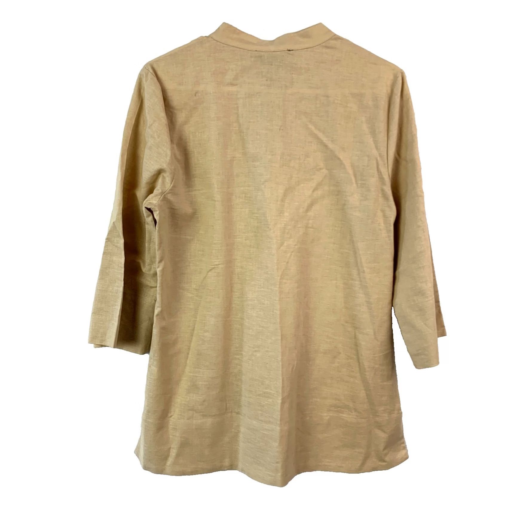 George George Linen Mandarin Lace-up Blouse Top Shirt Womens M Beige 3/4 Sleeve 55% Linen 45% Cotton N/A Size M / US 6-8 / IT 42-44 - 5 Thumbnail