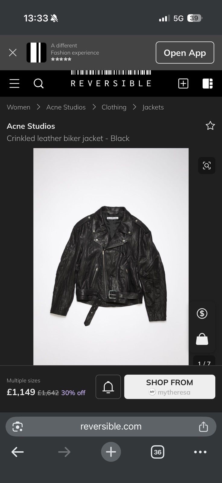 Acne Studios Acne Studios Crinkled leather biker jacket Size US M / EU 48-50 / 2 - 10 Thumbnail