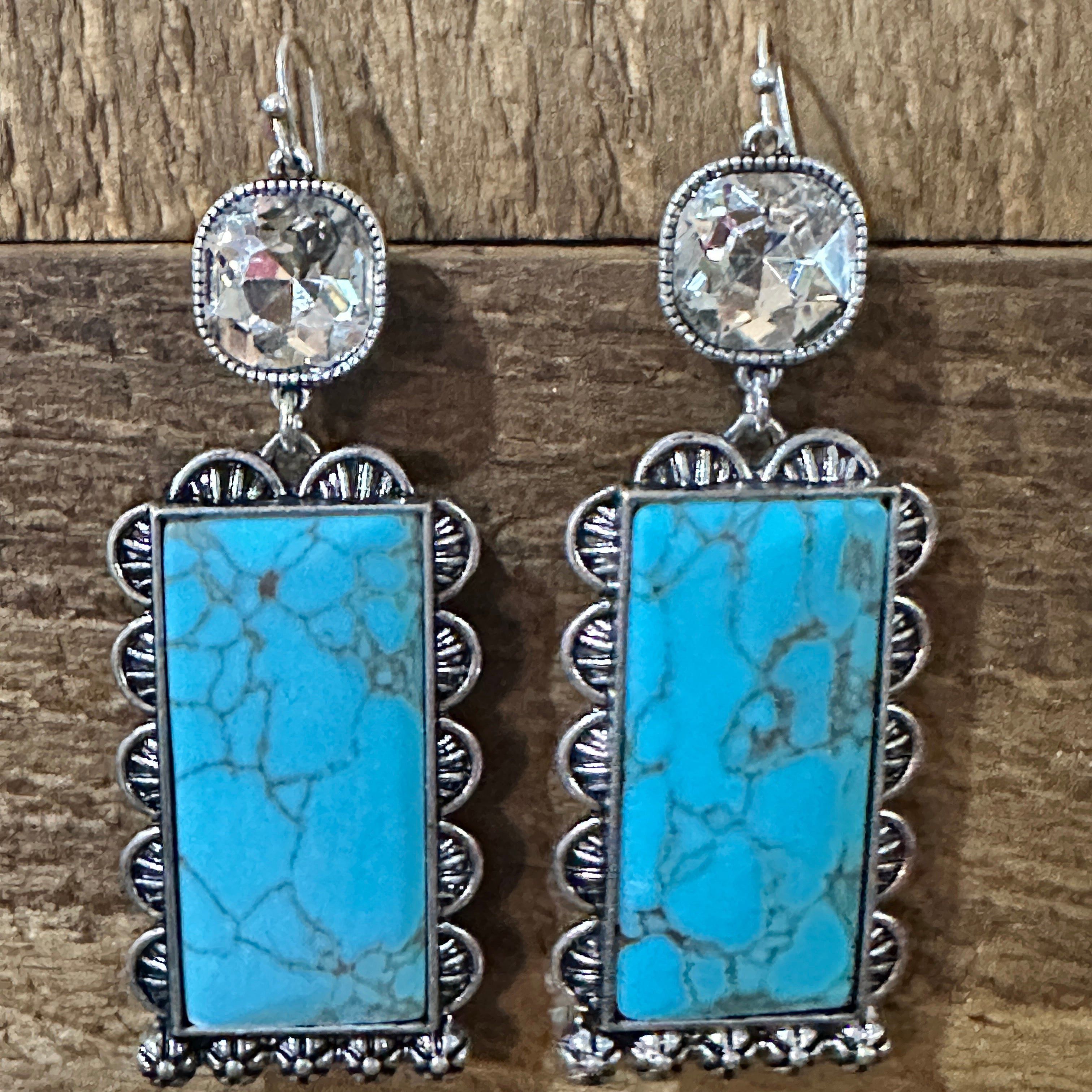 Other Boho Turquoise Elegance: Crystal-Studded Rectangle Earrings, Size ONE SIZE - 1 Thumbnail