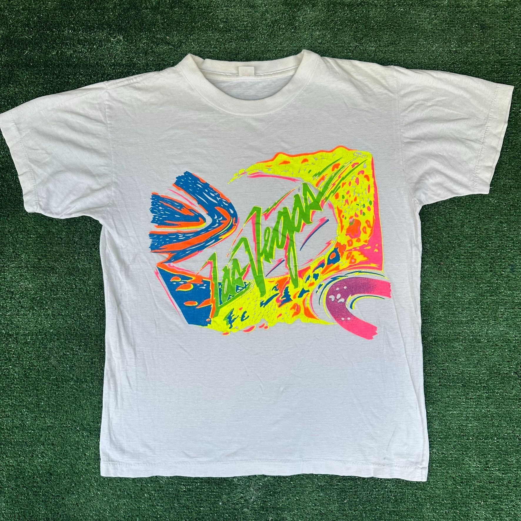 Vintage Vintage 80s Las Vegas T-Shirt Abstract Neon White M Single S Size US M / EU 48-50 / 2 - 1 Thumbnail