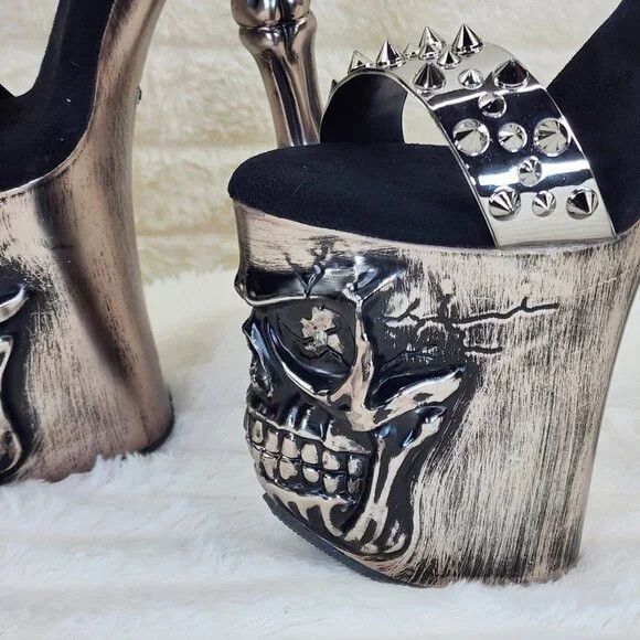 Other Rapture Silver Pewter Spike Skull & Bones 8" High Heel Platf Size US 9 / IT 39 - 4 Thumbnail