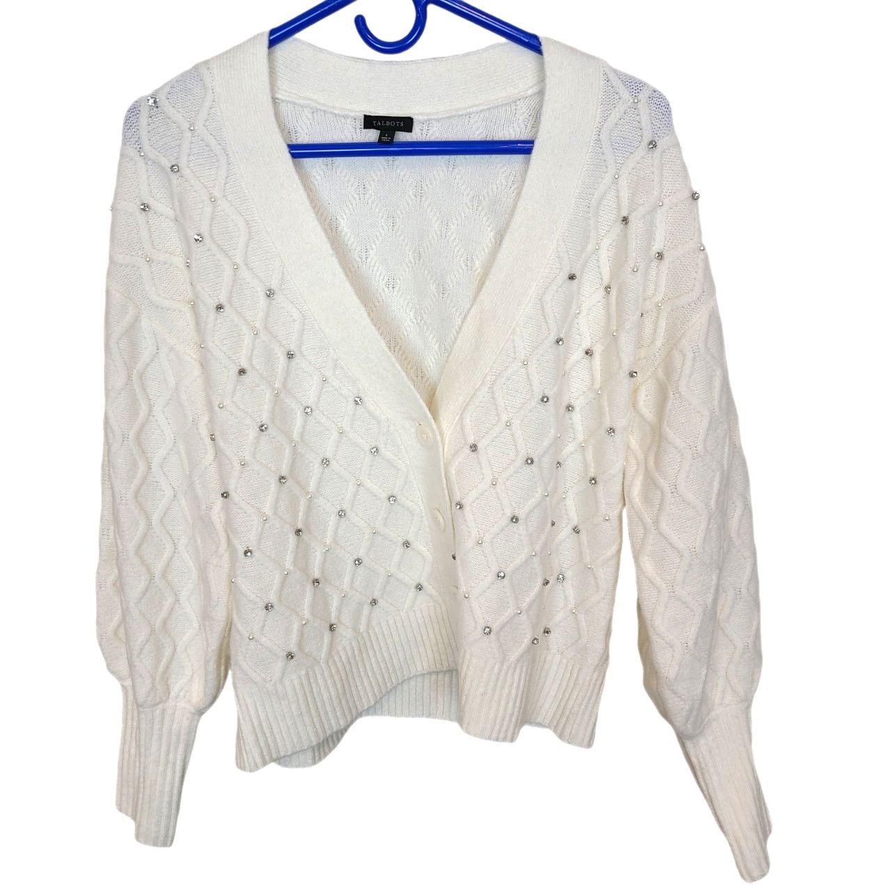 Robert Talbott Talbots Womens Wool Lattice Knit Rhinestone Cardigan Sweater Size S / US 4 / IT 40 - 2 Thumbnail